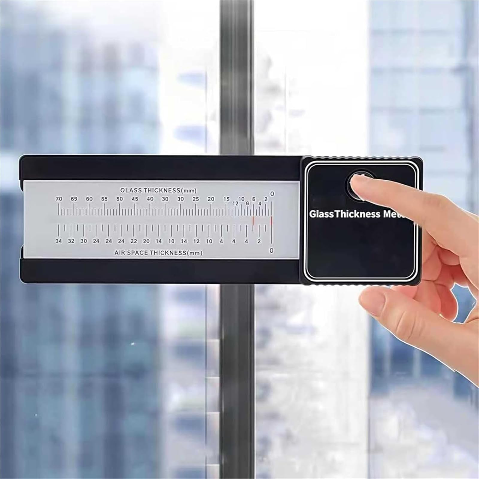Misuratore di spessore del vetro digitale, campo di misurazione 70 mm, intercapedine d'aria 34 mm, precisione ± 0,5 mm, strumento per la misurazione del vetro