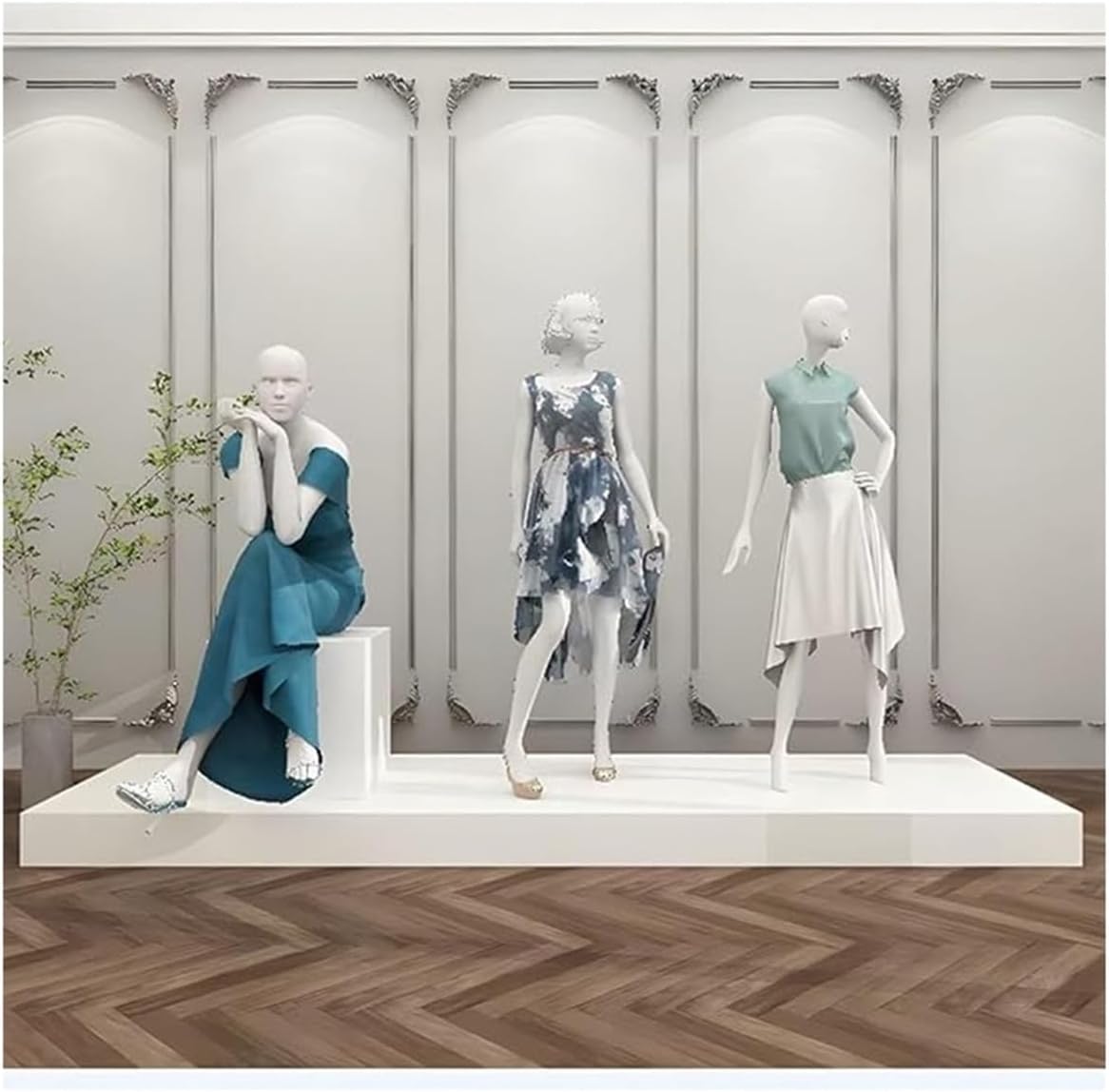 Bridal Shop Risers Rectangle Display Pedestal Stand, Bridal Shop Platform Base Stand, Mannequin/Shoe/Bags/Figures Event Display Risers, for Clothing Store & Boutiques-White-140x40x10cm