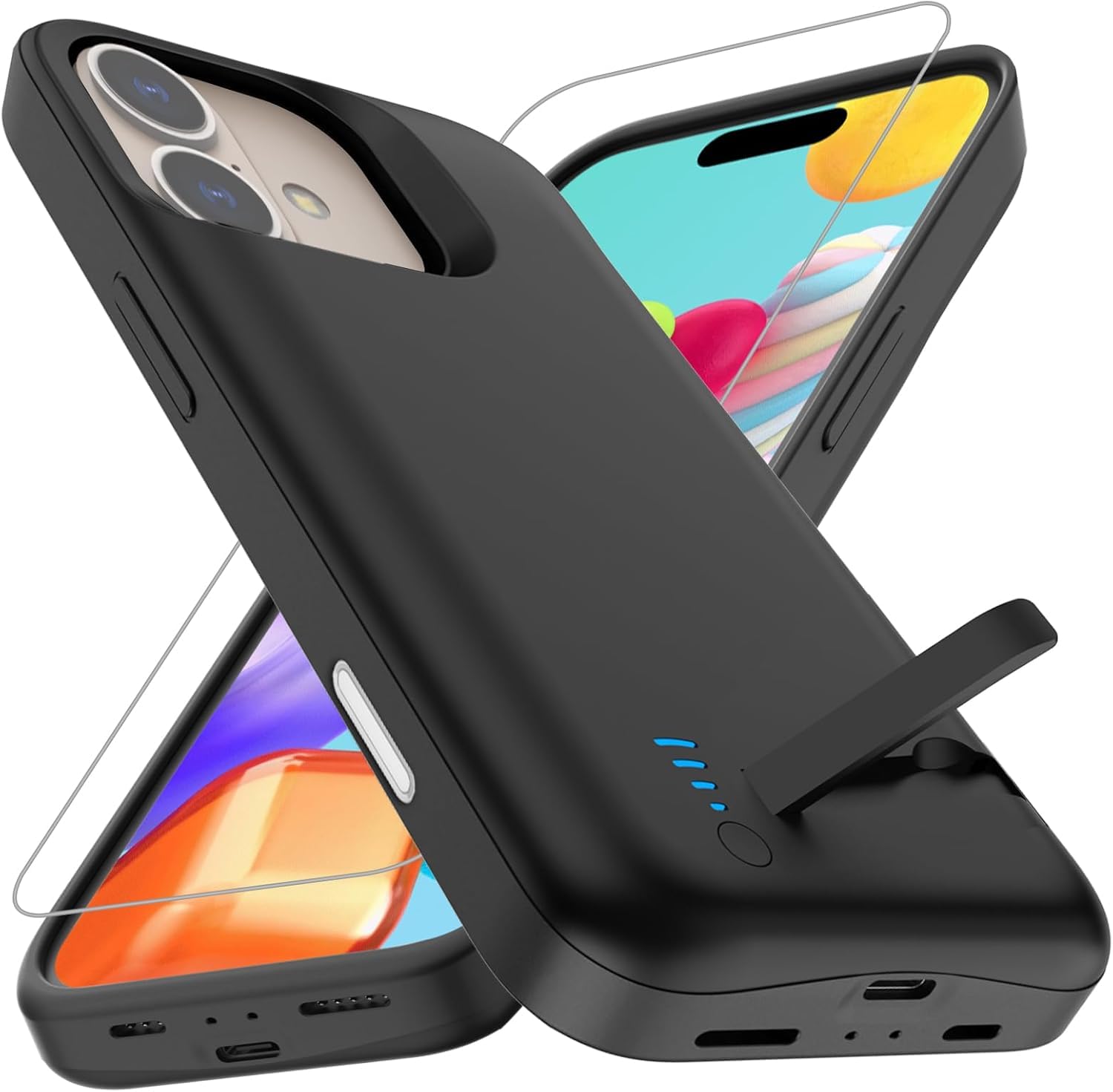 Cover Batteria per iPhone 16, Vera 8500 mAh, Sottile Custodia di Ricarica Espansa Ricaricabile, Custodia Protettiva Portatile con Batteria per iPhone 16 (6.1 Pollici) - Nero