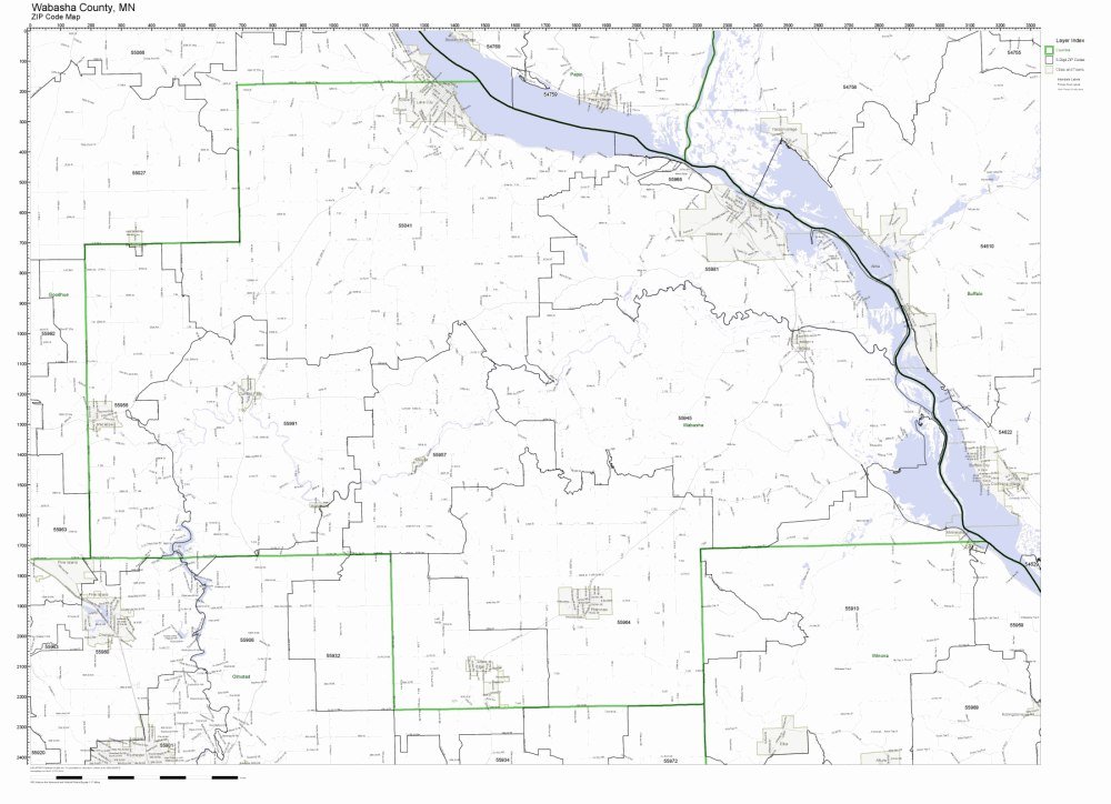 Wabasha County, Minnesota MN ZIP Code Map Not Laminated