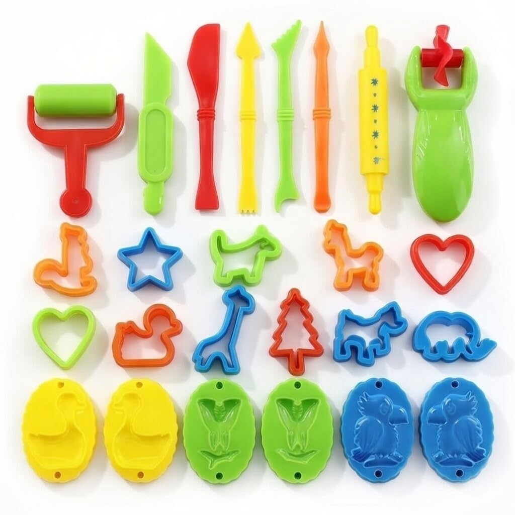 Clayo -26PCS Play Dough Tools Set for Kids Playdough Cutters and Molds with Rolling Pin and Sculpting Tools