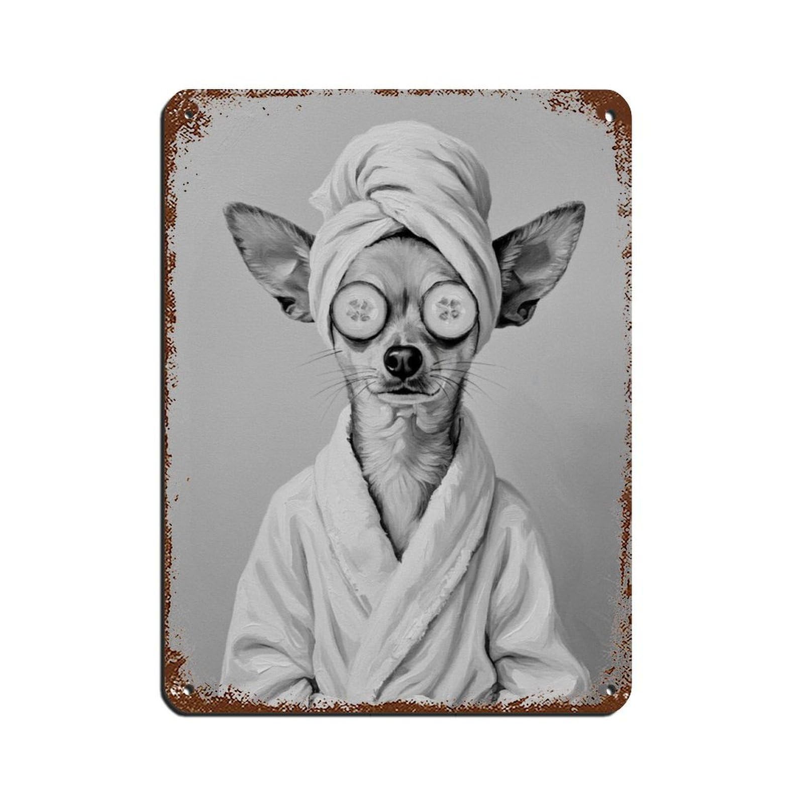 Bathroom Spa Art, Chihuahua Dog, Decor Art Retro Poster Metal Tin Sign Chic Art Retro Iron Painting Bar People Cave Cafe Family Garage Poster Wall Decoration 12x16inch(30x40cm)