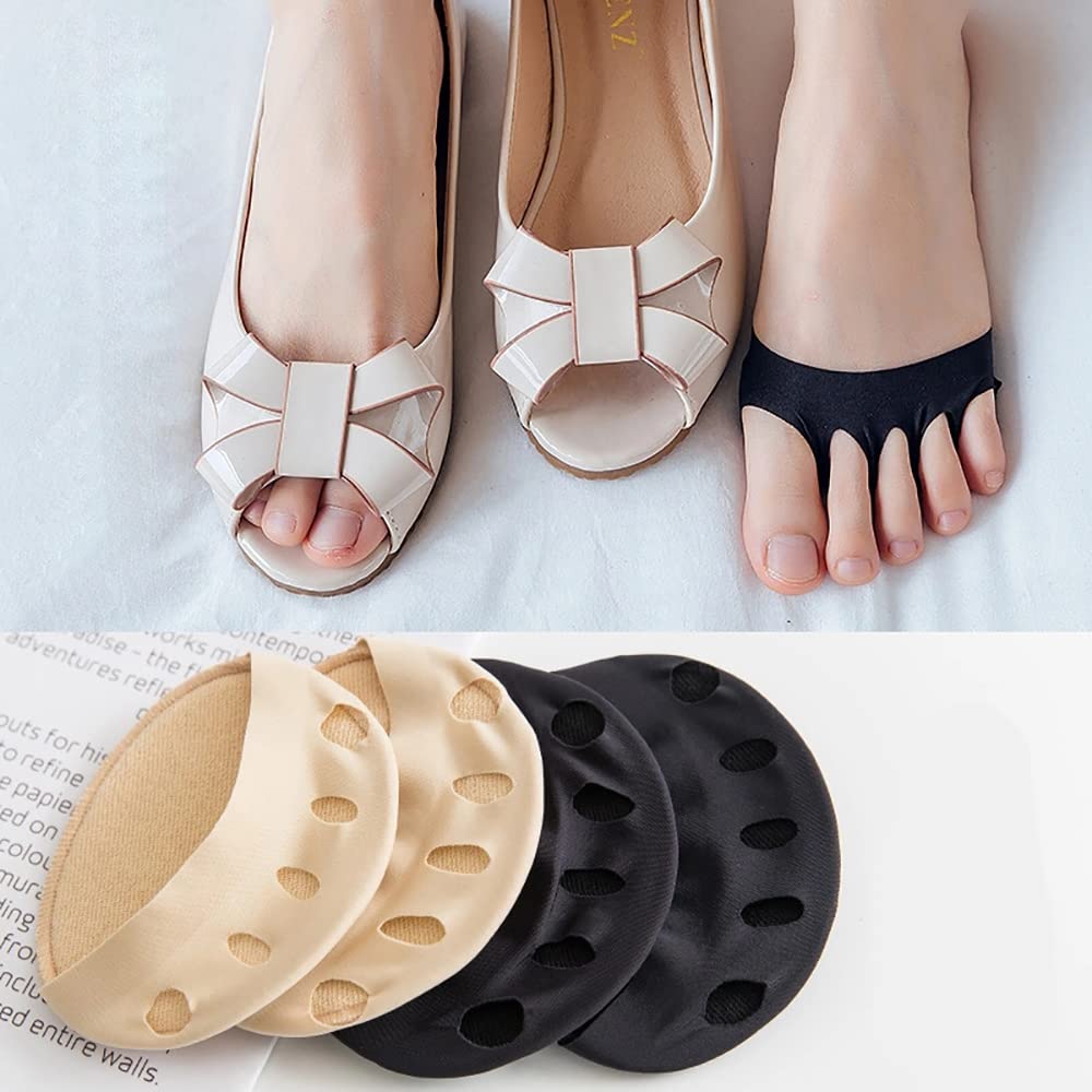 Fapiwen Forefoot Cushion Pads Metatarsal Invisible Socks For Women And Men Non-Slip Toe Socks Forefoot Pad Reusable Forefoot Pads For Sandals, High Heels, Ballet Shoes (2Pairs Skin-Color And Black) (B0C58WHY54) Amazon Price History, Amazon Price Tracker