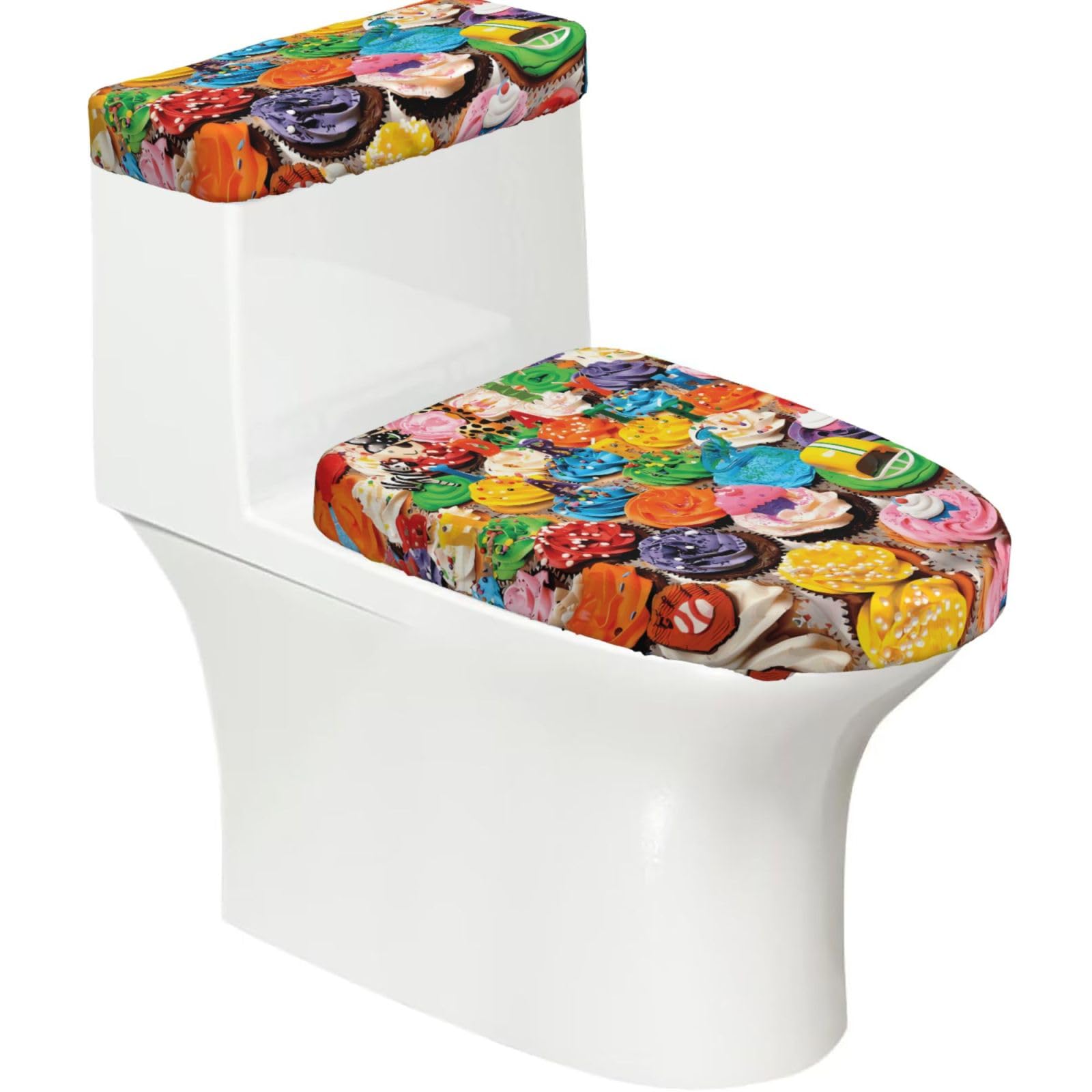 Mrowyc Black Birthday Cupcakes Printed Toilet Seat Set - Set Of 2 - Universal Toilet Seat Cover - Housewarming Birthday Christmas Gift