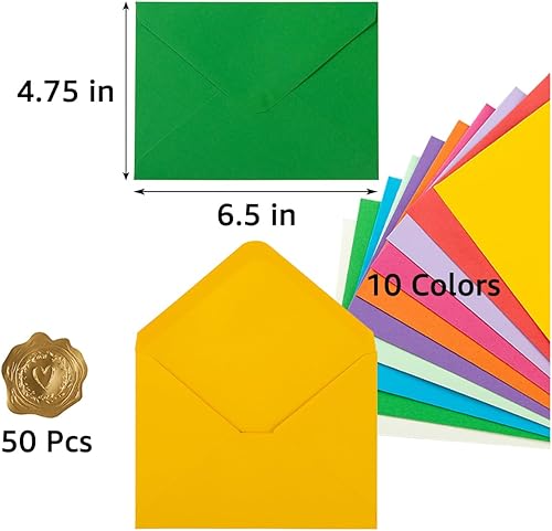 Vista 16 de Paquete de 50 sobres A6 para tarjetas de felicitación de 4 x 6, fiesta de cumpleaños, fotos, baby shower y tarjetas de invitación de boda, 6 1/2 x 4