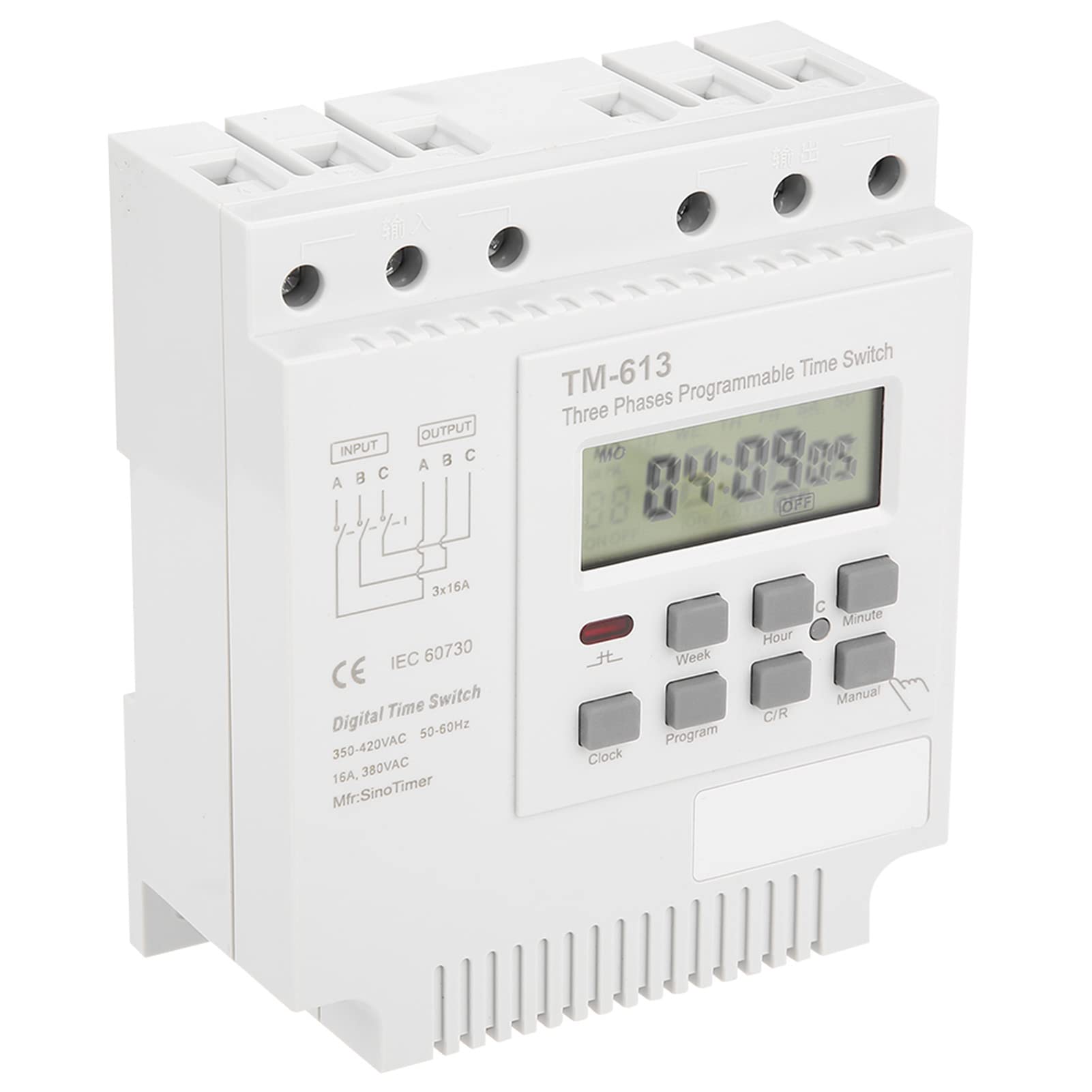 TM-163 Dreiphasiger 380-V-Digital-Zeitschaltuhr mit Wöchentlicher Programmierbarer Steuerung – 17 EIN/AUS-Einstellungen mit Stromausfallspeicher für Pumpen, Motoren und Mehr