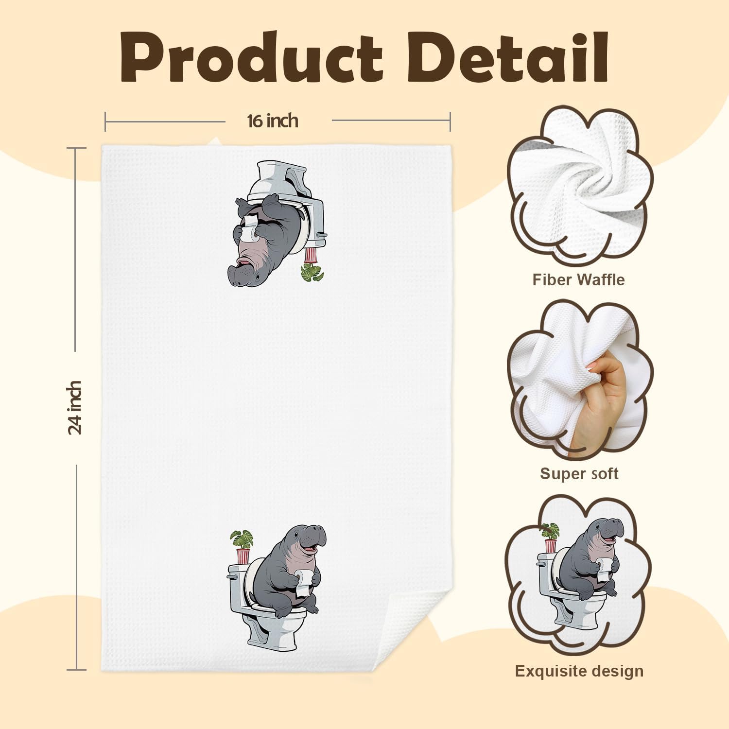 Manatee Gifts Hand Towels for Bathroom, Kids Bathroom Decor, Funny Ocean Animal Manatee Decorative Hand Towels for Washroom Restroom, 16x24 Inch Set of 2 - Image 2