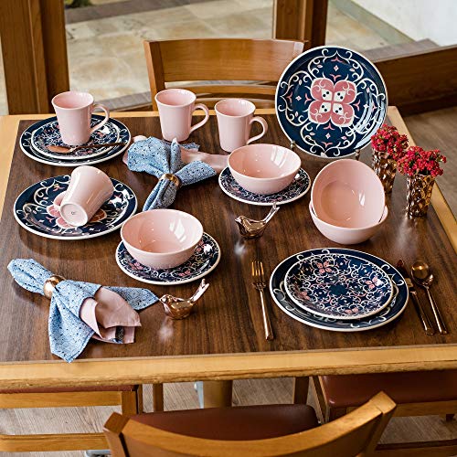 Manhattan Comfort Floreal 32-Piece Microwave and Oven Safe Dinnerware Set Service for 8 BluePink