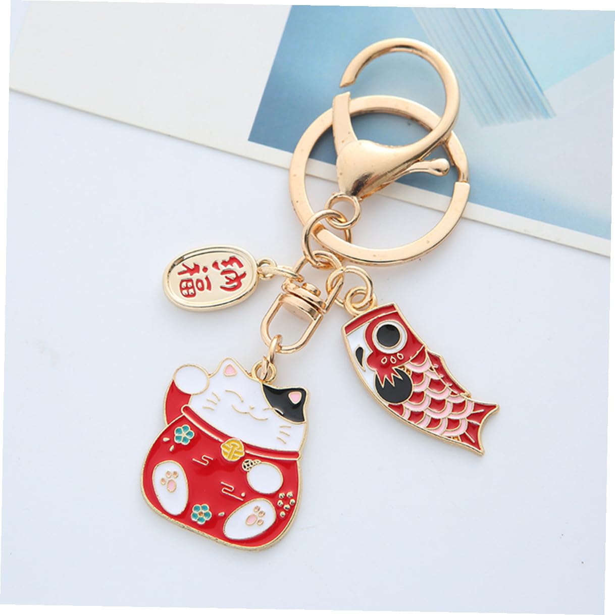 TOYANDONA Llavero de Dibujos Animados Gato Japonés de Aleación de Zinc Rojo, 2 Piezas Fina Elaboración y Diseño Práctico para Decoración y Obsequio de Año