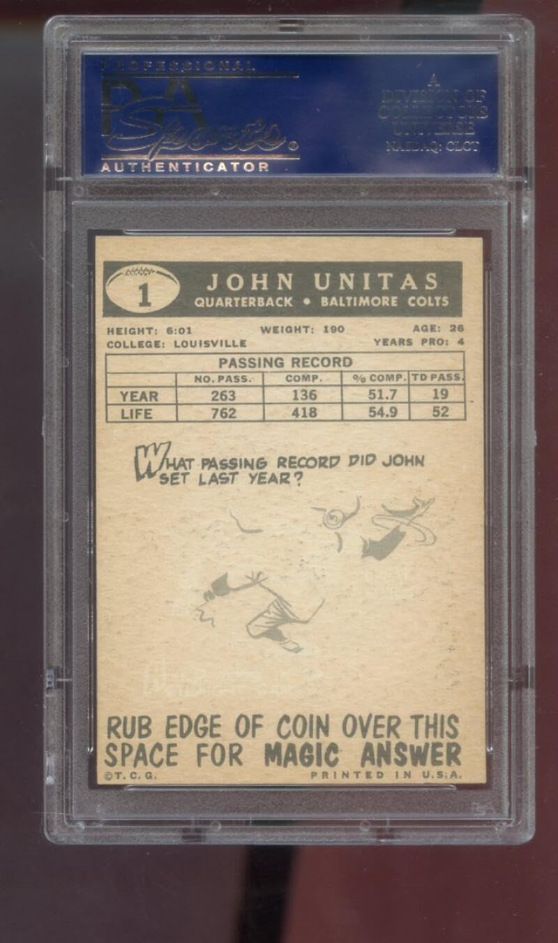 1959 Topps #1 Johnny Unitas John Unitas PSA 6 (OC) Graded Football Card Colts - Unsigned Football Cards
