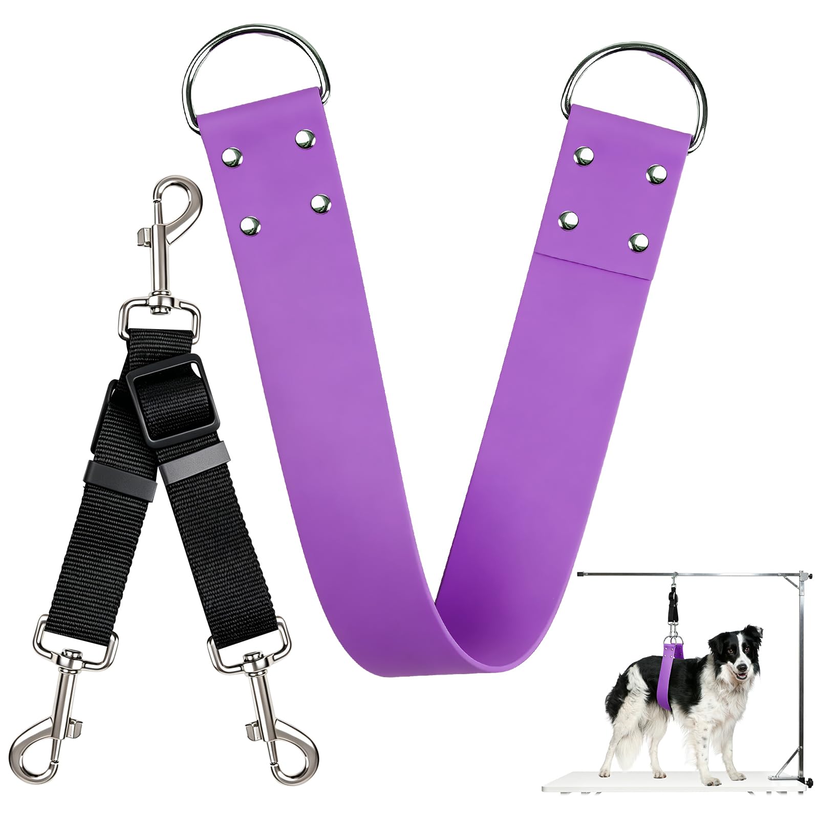 Rolitwils Dog Grooming Belly Strap, 8cm Extra Wide Waterproof PVC Support Band, Adjustable Grooming Loop Restraint for Pet Bathing Hair Trimming, Purple, M/L Sizes (L)