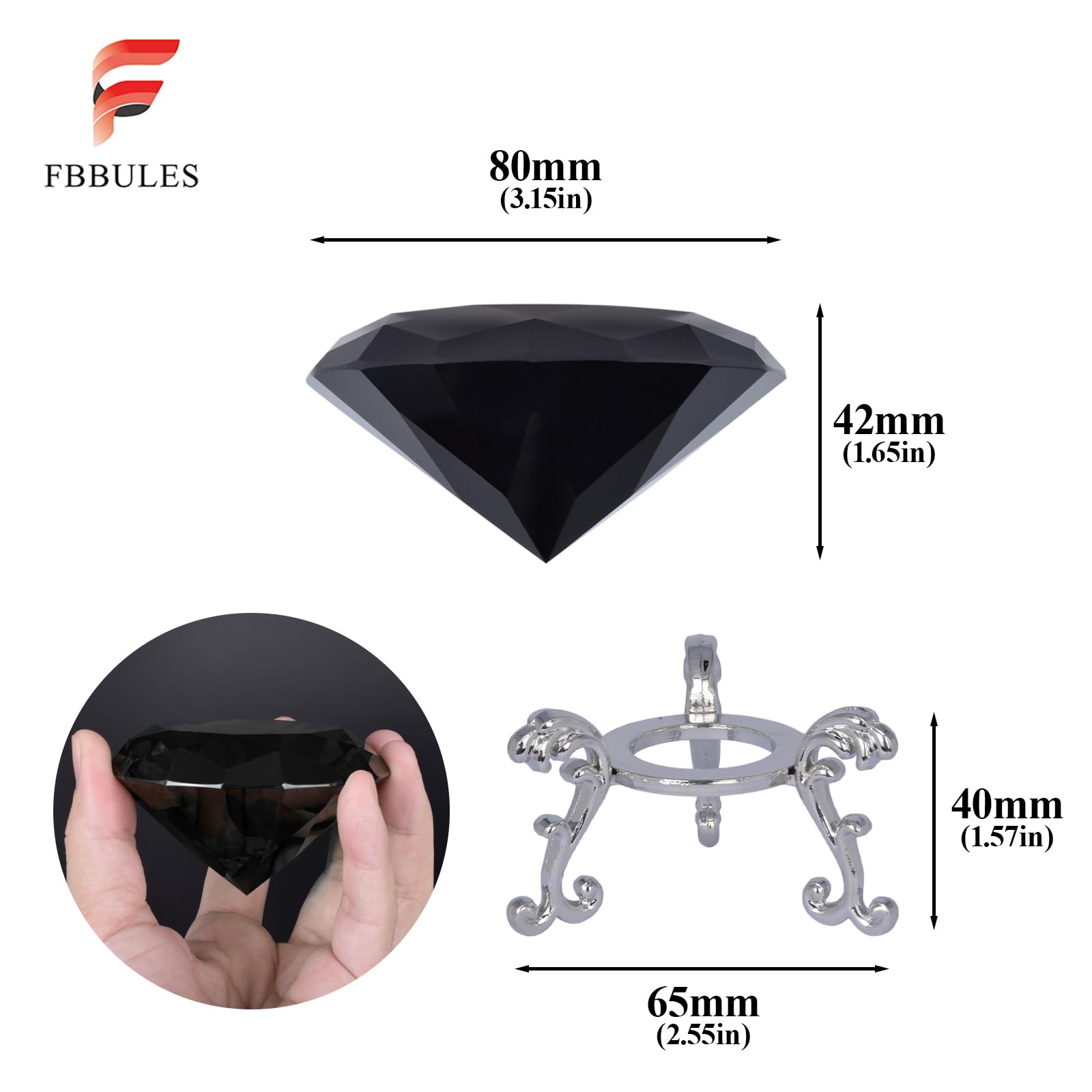 Fermacarte In Cristallo A Forma Di Diamante 80mm - Con Base Metallica - Foto 7