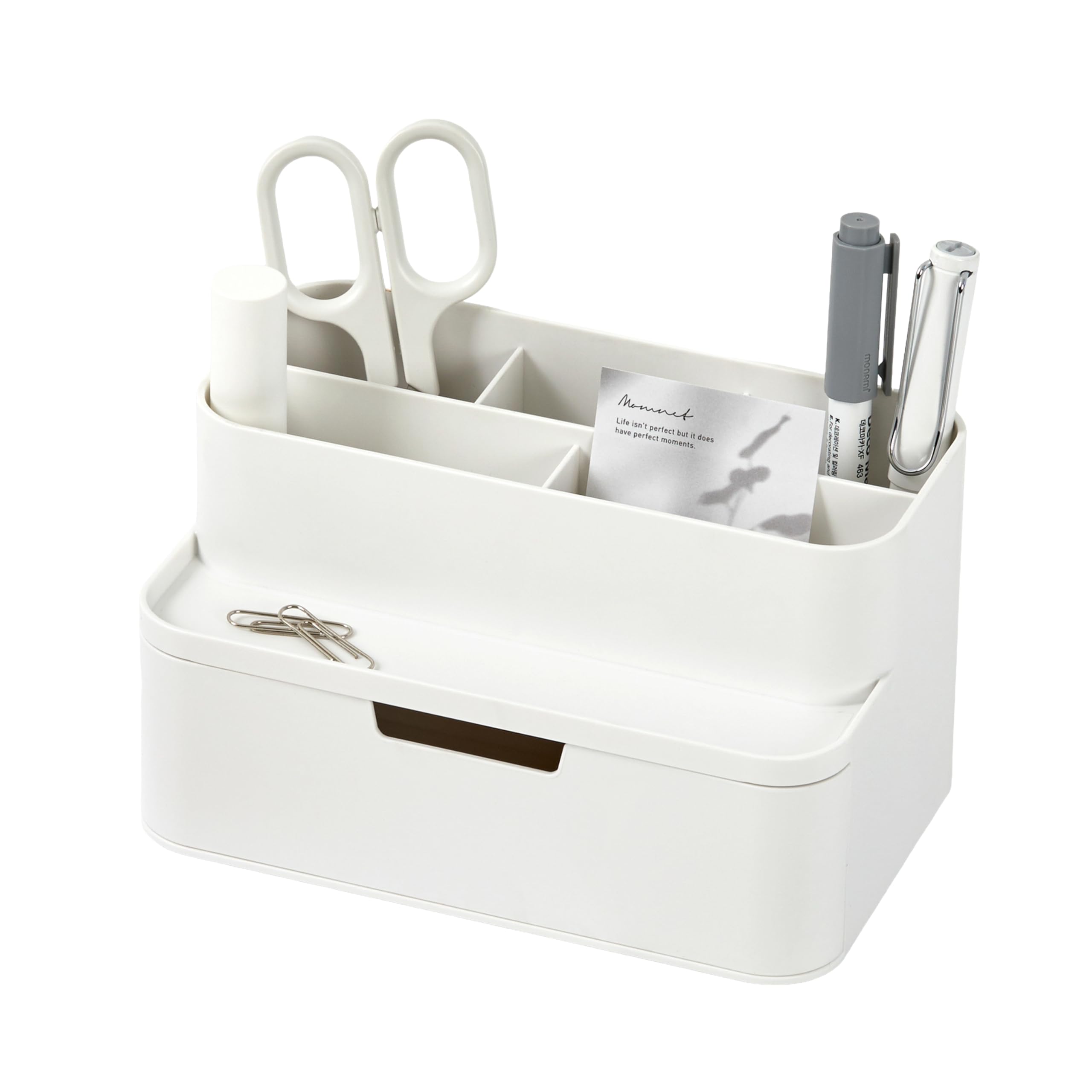 BLUE GINKGO Compact Desk Organizer – Small 5-Compartment, Half Drawer Storage – Pen Holder, Stationery Organizer for Desktop, Vanity, Shelf (Made in