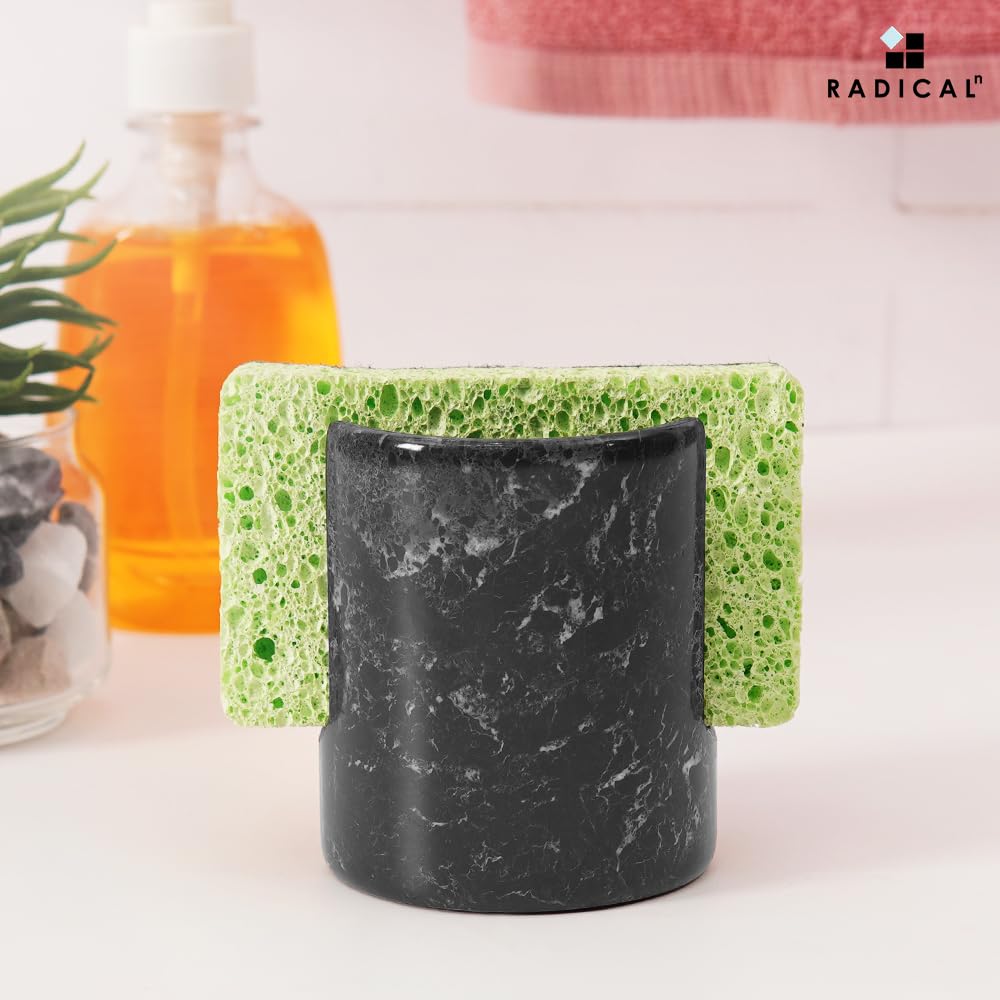 Radicaln Supporto per spugna in marmo nero da 3,5 "pollici fatto a mano portaspugna per lavello da cucina Oranizer - Accessori da cucina in marmo