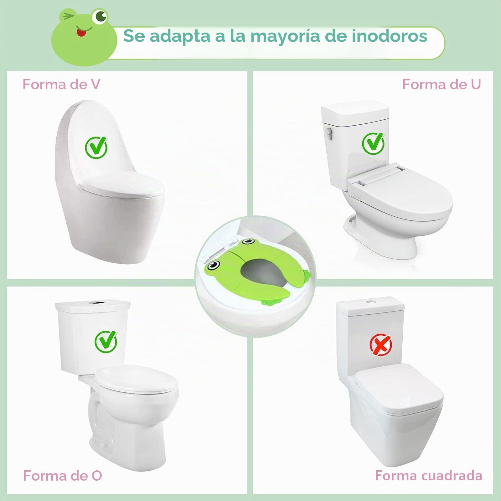 Adaptador WC Niños, Portatil para Inodoro para Niños, Plegable Reductor para Viaje, con 1 Bolsa de Transporte, Rana