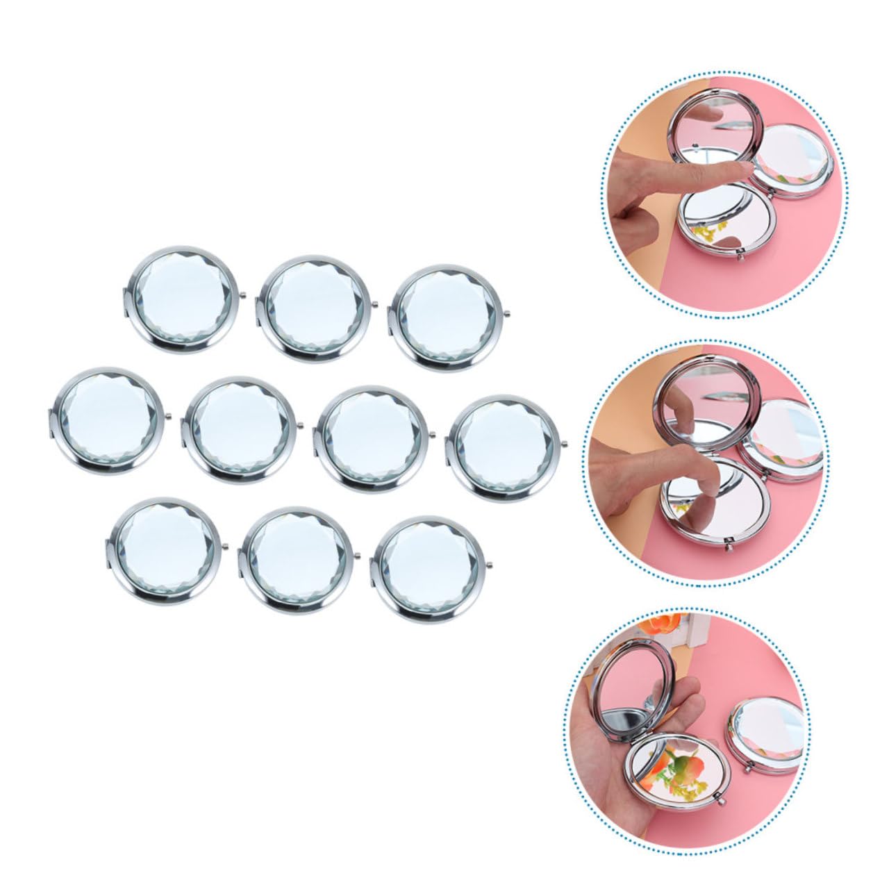 FRCOLOR 10 Stück-Pack Reise Kosmetikspiegel Doppelseitig aus Metall und Glas Leicht Tragbar für Handtasche und Reisen