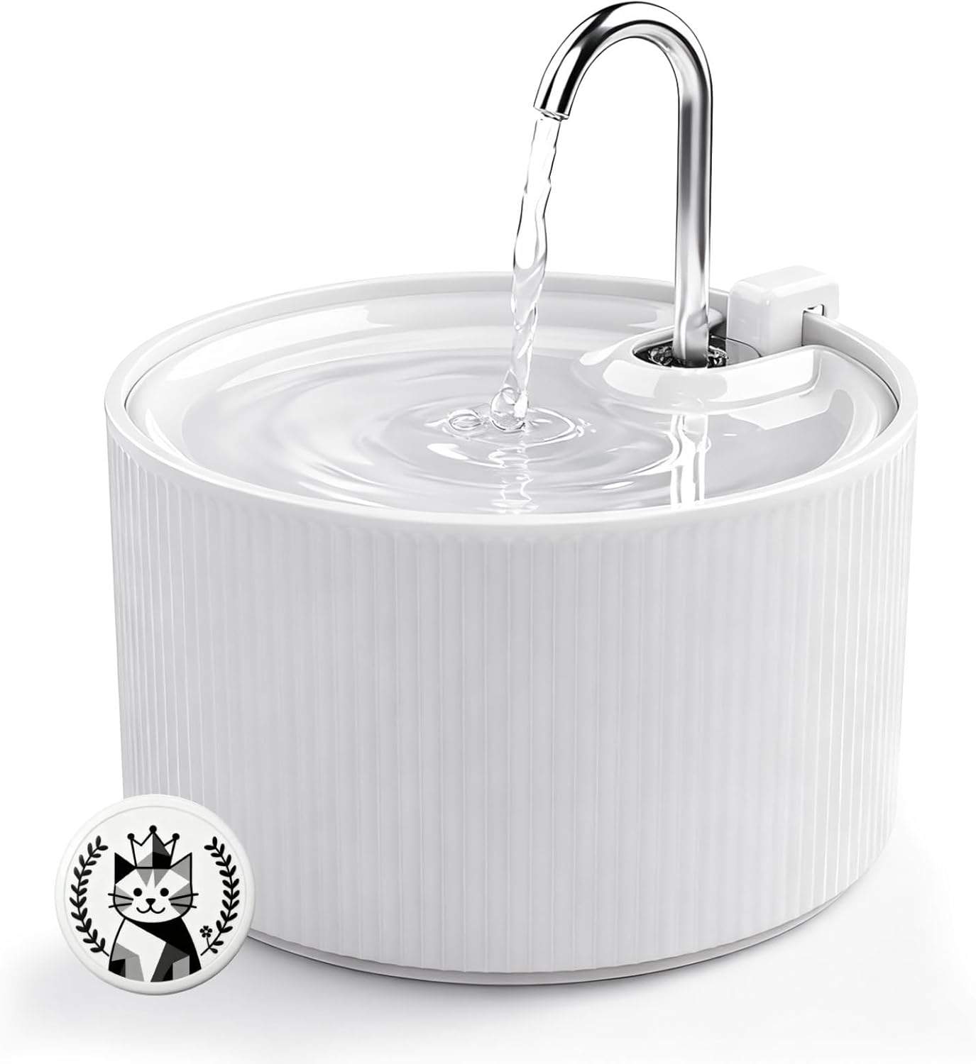 Ceramic Cat Water Fountain, 2.2L/74oz Cat Fountains for Drinking Indoor, Pet Water Fountain with Ultra-Quiet Pump