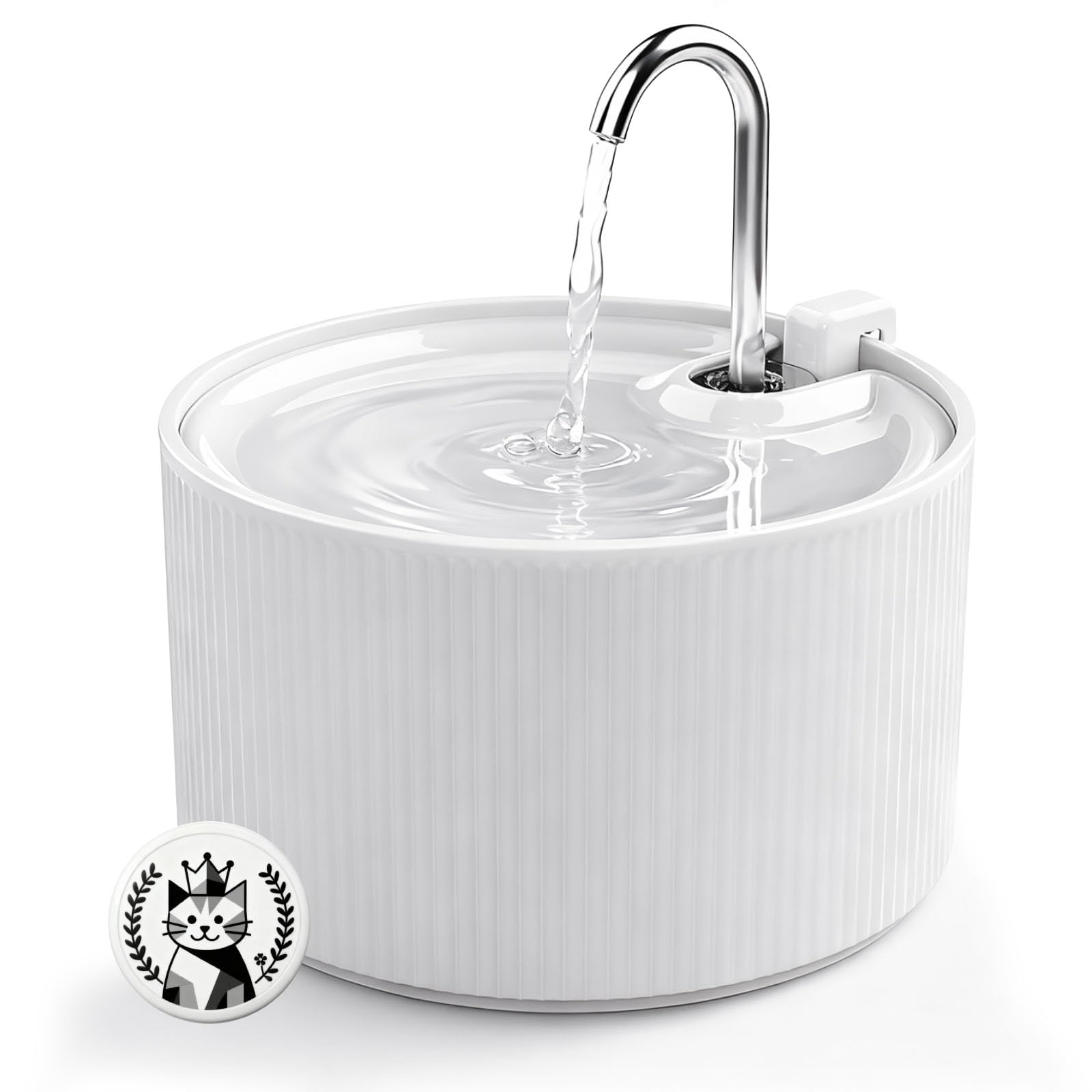 Ceramic Cat Water Fountain, 2.2L/74oz Cat Fountains for Drinking Indoor, Pet Water Fountain with Ultra-Quiet Pump