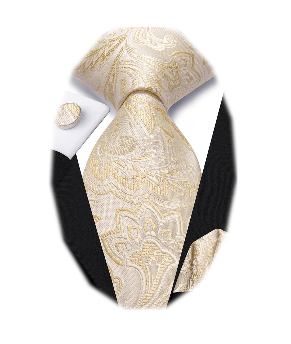 Dubulle Mens Paisley Floral Silk Tie for Men Striped Necktie and Pocket Square Cufflinks Set Wedding Business