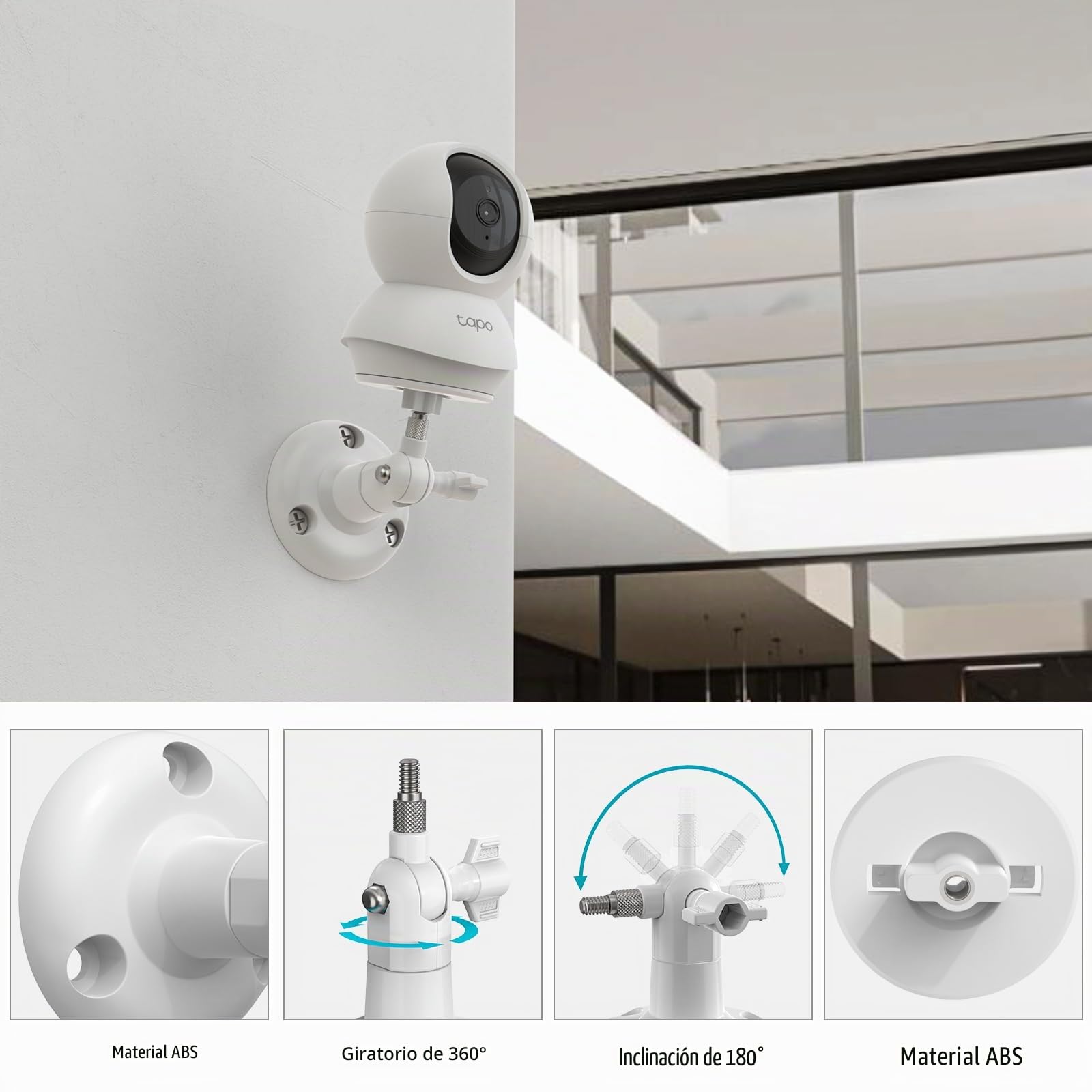 HOLACA Soporte de pared compatible con TP-Link Tapo C200 / C210 / C220 / C201 / C202 / C211 / C212 / C222 / C230 Cámara de vigilancia wifi para interiores, color blanco, 1 unidad