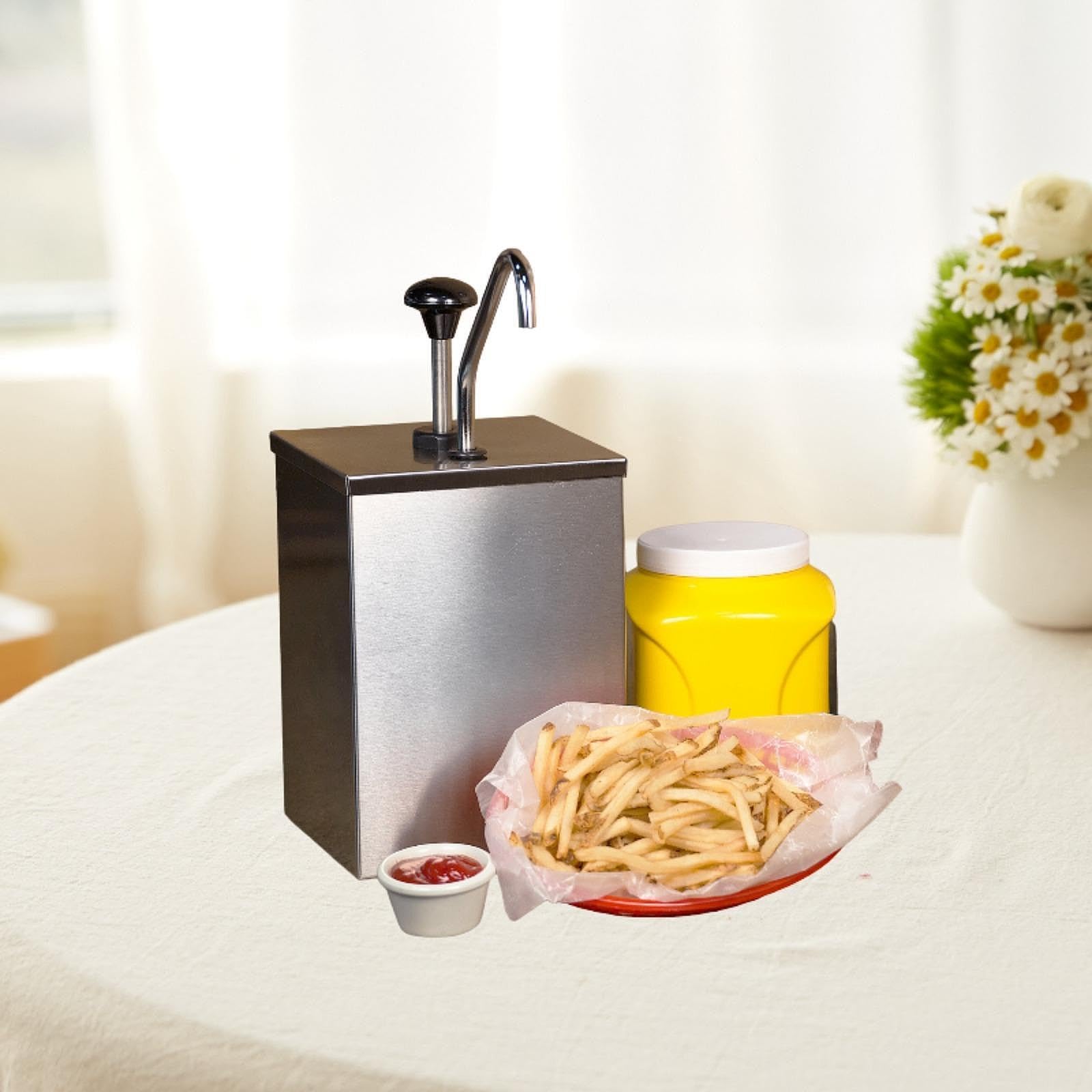Dispensador de Salsas con Bomba, Botella con Bomba para Condimentos de 4 Litros, Fácil de Usar, de Acero Inoxidable.