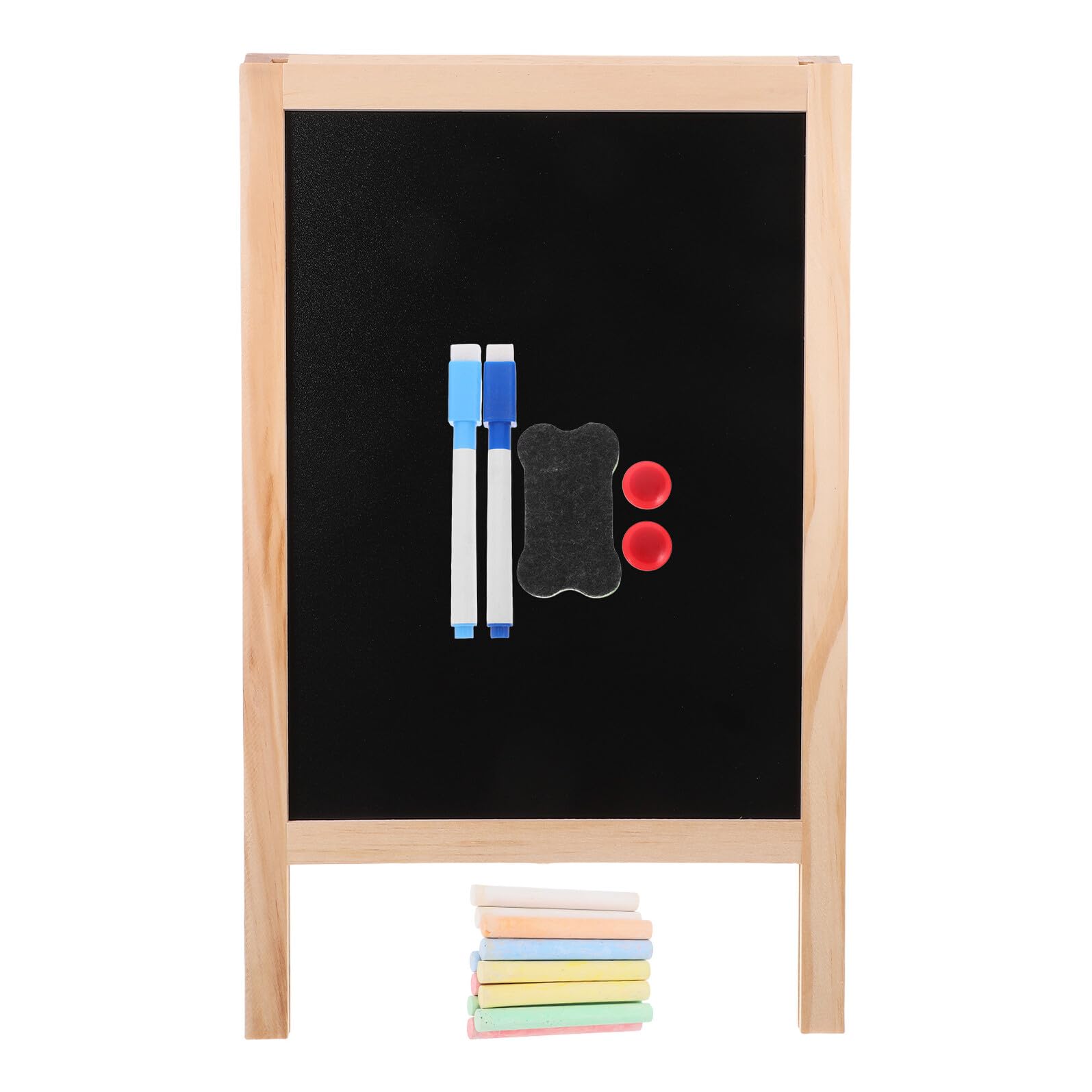 ifundom Lavagna Cancellabile Bifacciale in Legno 25x40 Cm per Bambini, Lavagna Didattica Portatile Multifunzionale Autoportante per Scuola Materna e Attività Creative Colore Casuale