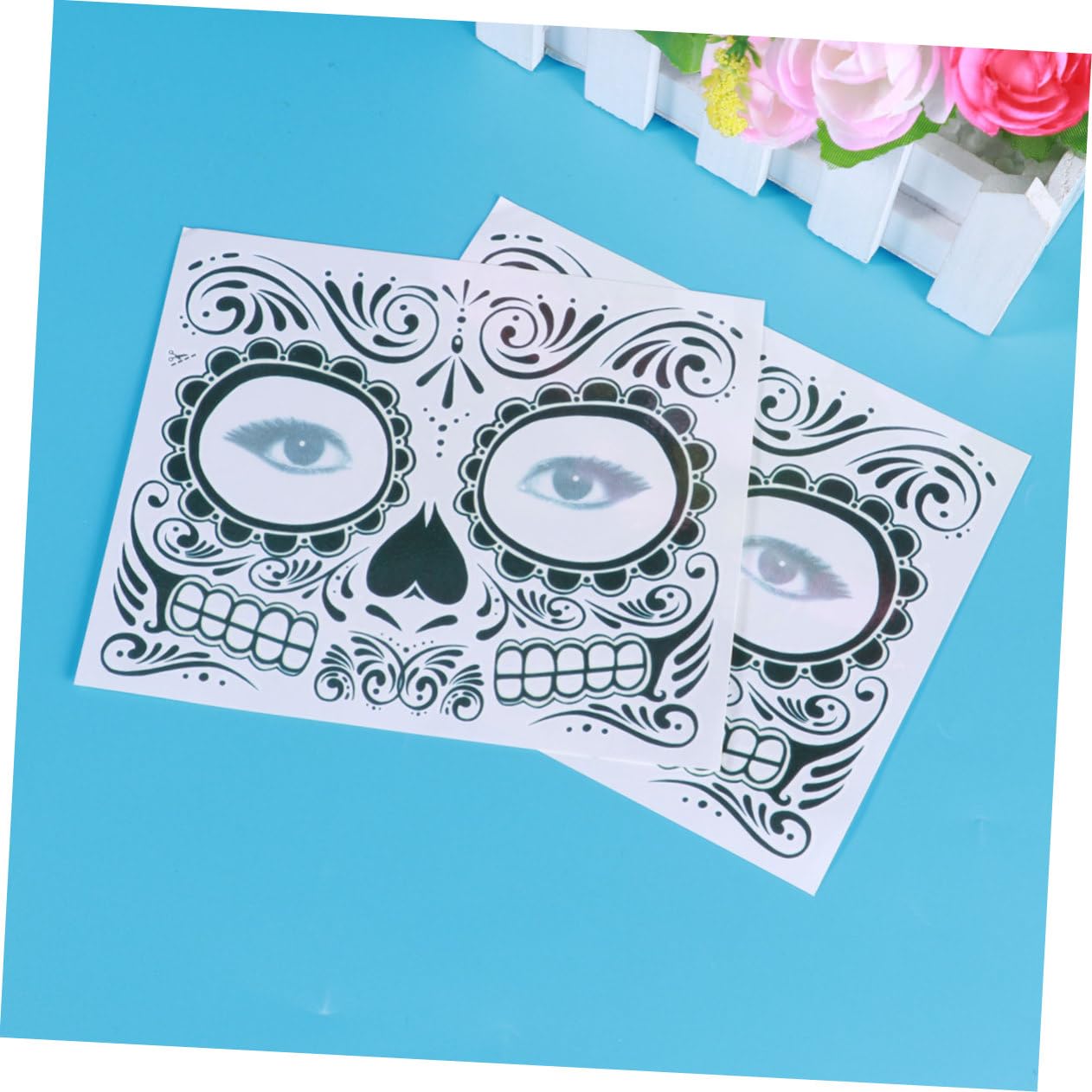 Beavorty 2piezas Parche Facial Tatuajes Temporales De Esqueletos Día Muertos Resistentes Al Agua Cara Perfectos Para Halloween