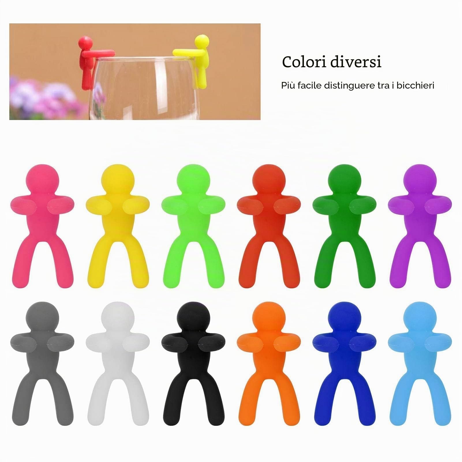 Set di marcatori per bicchieri da vino per feste, identificatori di bevande in vetro riutilizzabili in silicone Marcatori per cartellini per flauti di champagne Cocktail Martini