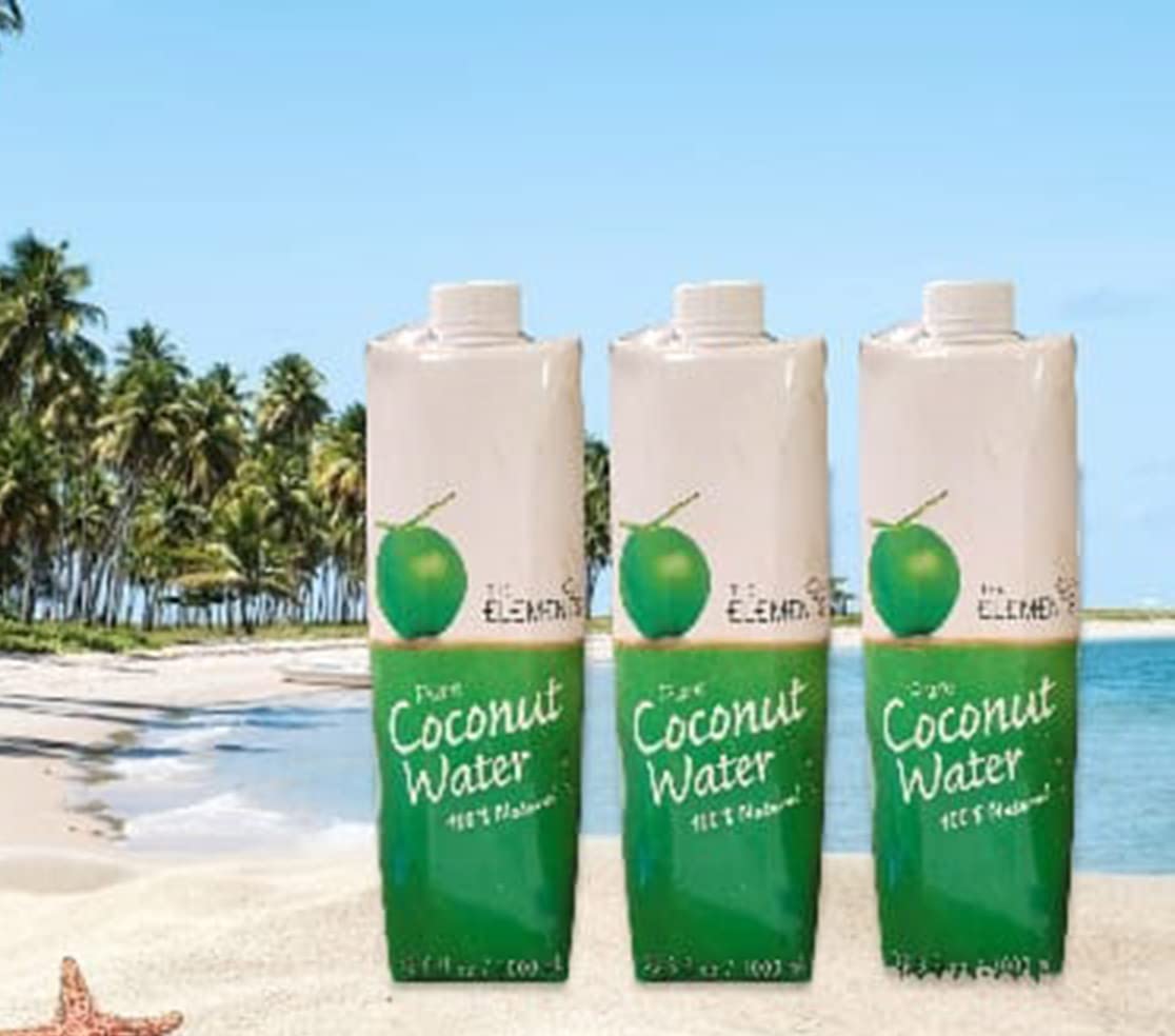 3 paquetes de Agua de Coco The Elements [ 3 x 1000 ml ] By Boemy - 3 litros 100% de Pura Agua de Coco - Pack Coconut Water - Importada desde Tailandia -