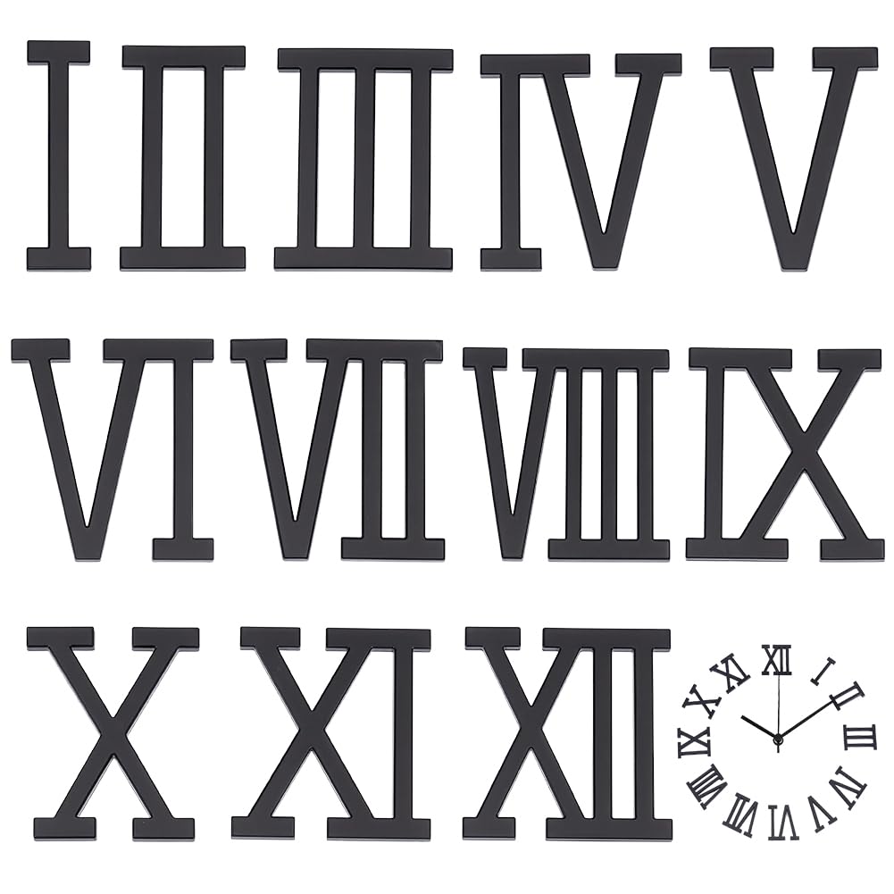 BENECREAT 12 Pack Acrylic Roman Numerals Set for DIY Wall Clock Making, 40mm/ 1.57inch Clock Numbers Kit with Complete 1-12 Numerals for Home Decor and Craft Projects, Black