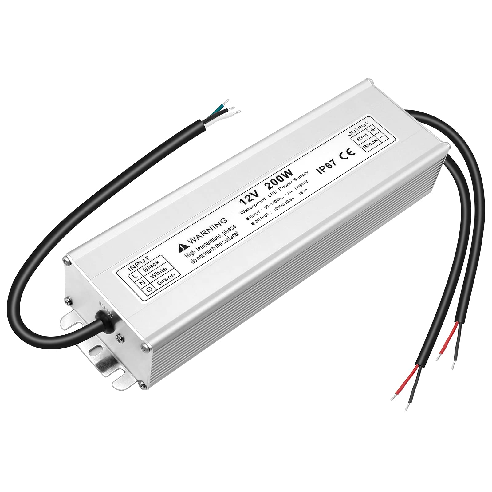 ZHONGCHEN DC 12V 200W LED Power Supply, IP67 Waterproof Outdoor Driver, AC 90V-265V to DC 12V Low Vo