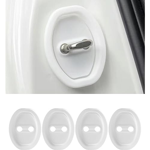 4PCS Car Door Lock Cover,Car Accessories Silicone Silent Car Door Slam Stopper,Universal Self-Adhesive Automotive Decorations&Protects Protector Cover for Cars,Suitable for Most Vehicle (White)