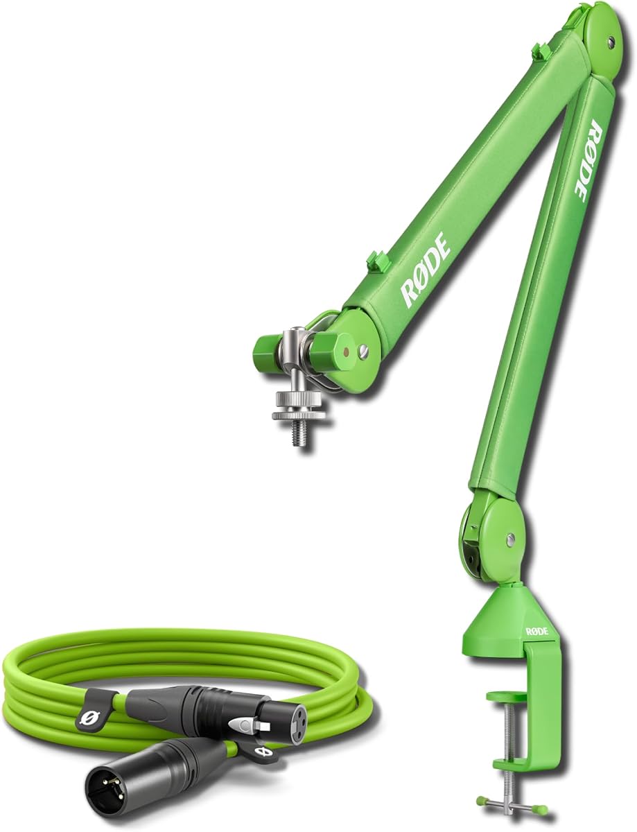 Rode PSA1+ Desk-Mounted Broadcast Microphone Boom Arm (Green) with Green Premium XLR Cable (3m)