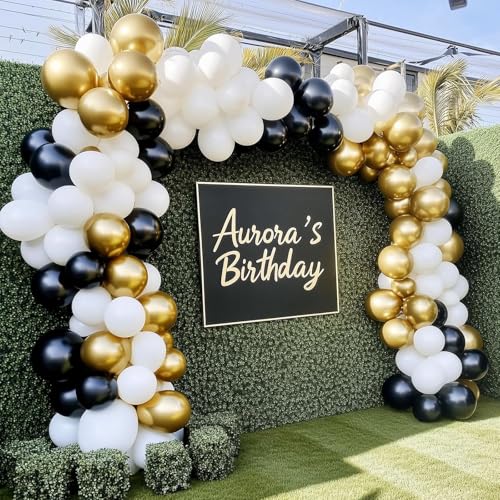 Image of RUBFAC White and Gold Balloons 129pcs Different Sizes Pack of 18 12 10 5 Inch, Latex Balloon Garland Arch Kit for Birthday Party Wedding Holiday Baby Shower Decoration