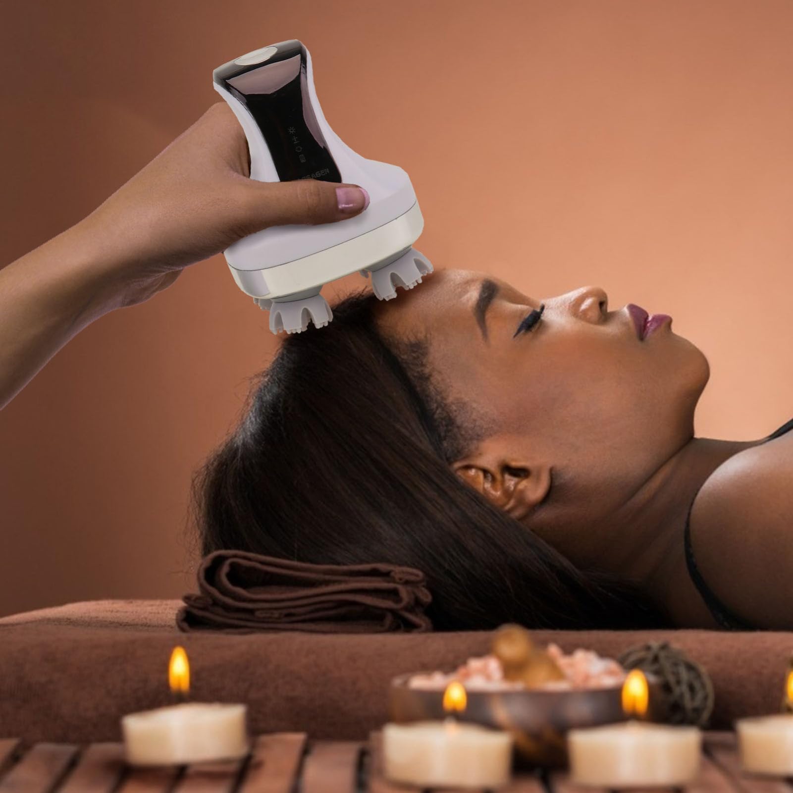 ORFOFE 2zestawy Bezprzewodowy Masażer Głowy Usb z Akumulatorem Klawisz Do Masażu Skóry Głowy Wymiennych Głów Wspomaga Wzrost Włosów i Zapobiega Ich Wypadaniu Kolor Biały