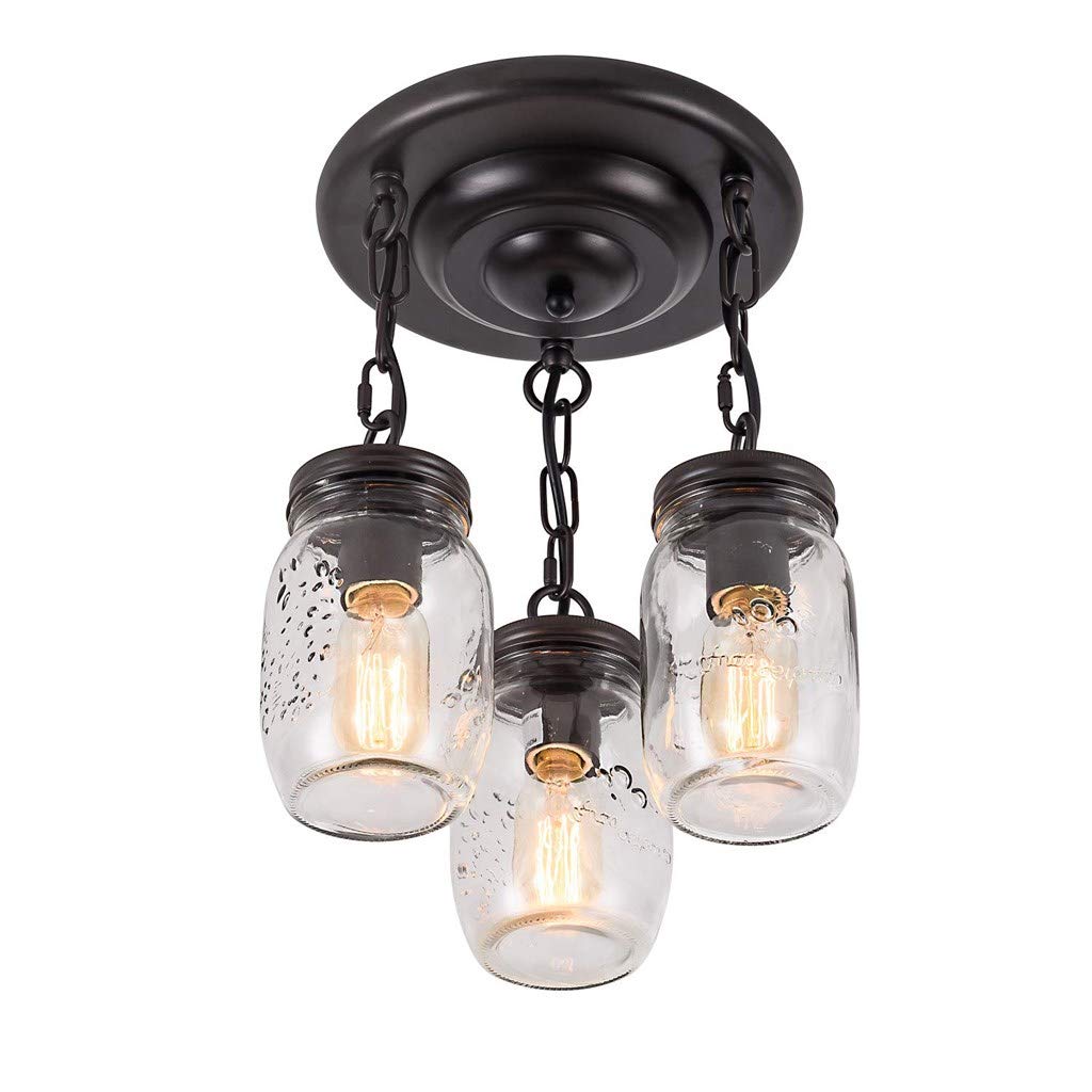 LYMSXAZOU Chandeliers Mason Jar Light 3 Fixture Retro Industrial Loft Hallway Ceiling Farmhouse Pendant Lighting Kitchen Flush Mount Glass