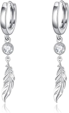 Feather Earrings,Angel Wing Earrings 925 Sterling Silver Feather Hook Earrings,Moonstone Feather Dangle Drop Earrings Hypoallergenic Angel Wing Feather Jewelry Gifts For Women Girls Sensitive Ears