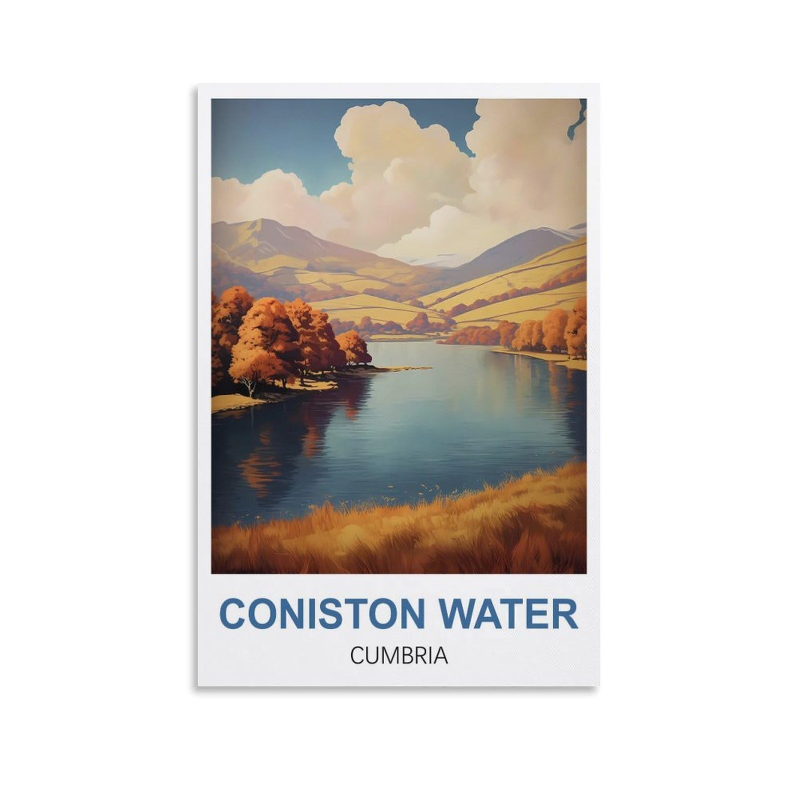 Ctzikww Unframe-Style Coniston Water Cumbria Vintage Travel Poster 08X12inch(20X30cm) Canvas Art Prints Picture Wall Art Painting