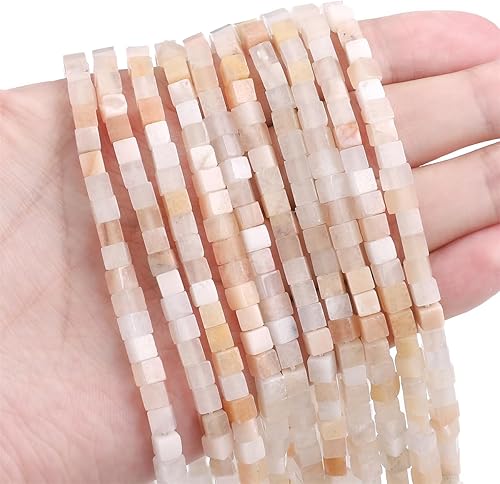 Miniatura 3 de Cuentas espaciadoras de cubo de aventurina rosa natural, cuentas de piedra cuadradas sueltas de 0.157 in para hacer joyas, 15.0 inhebra