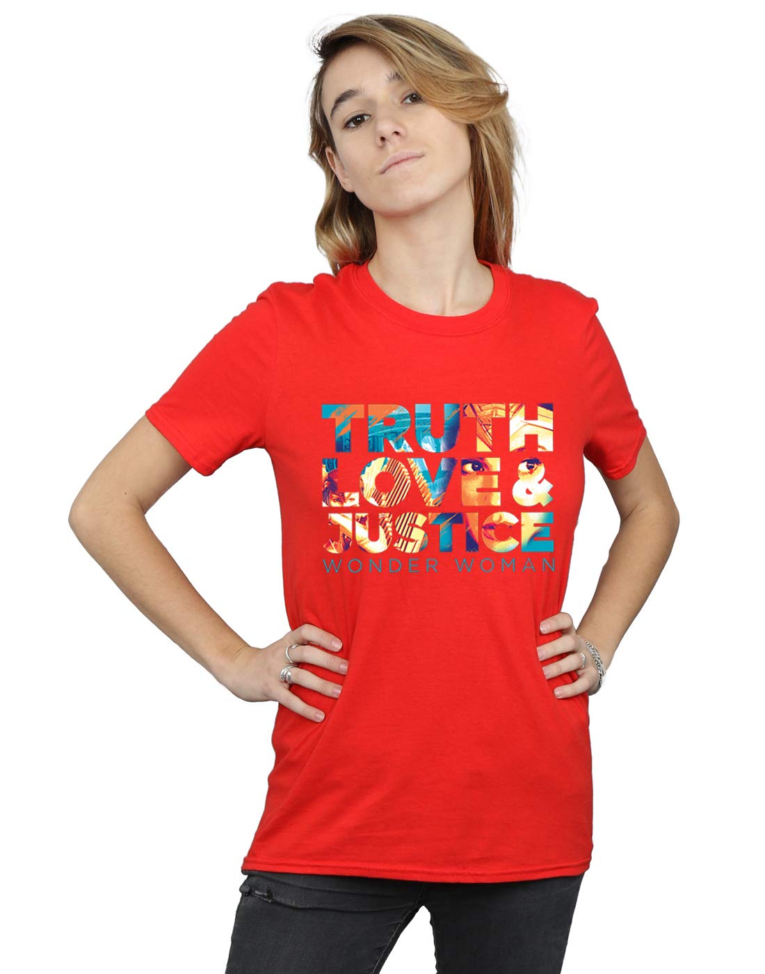 Absolute Cult Women's Red Dc Comics Wonder Woman 84 Diana Truth Love Justice Boyfriend Fit T-Shirt Large