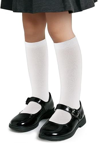 Cotton Day - Pack de 3 pares de calcetines de rodilla alta para niños y niñas, unisex, para uniforme escolar y vestido, punta sin costuras, negro,