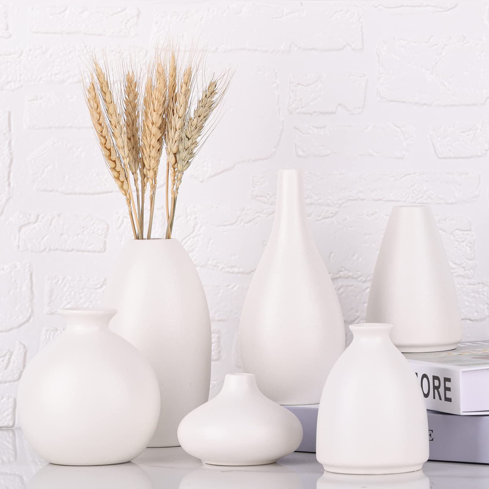 Kleine Weiße Vase, 6er-Set, Keramik-Knospenvasen für Tafelaufsätze, Zimmerpflanzen, Ikebana, Mini-Vasen für Dekoration, Geeignet für Hochzeit, Modern, Minimalistisch