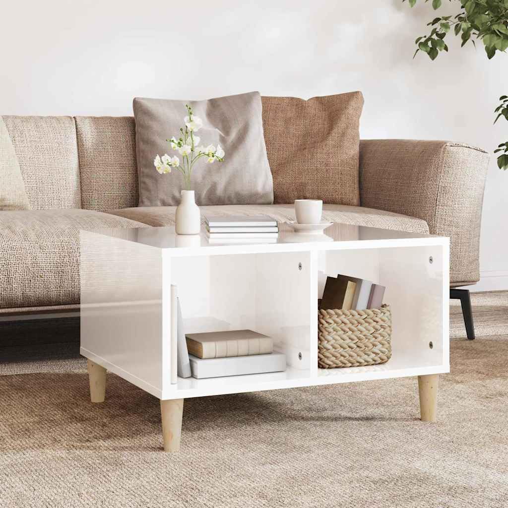 Table basse de salon avec compartiments rangement meuble séjour blanc laqué