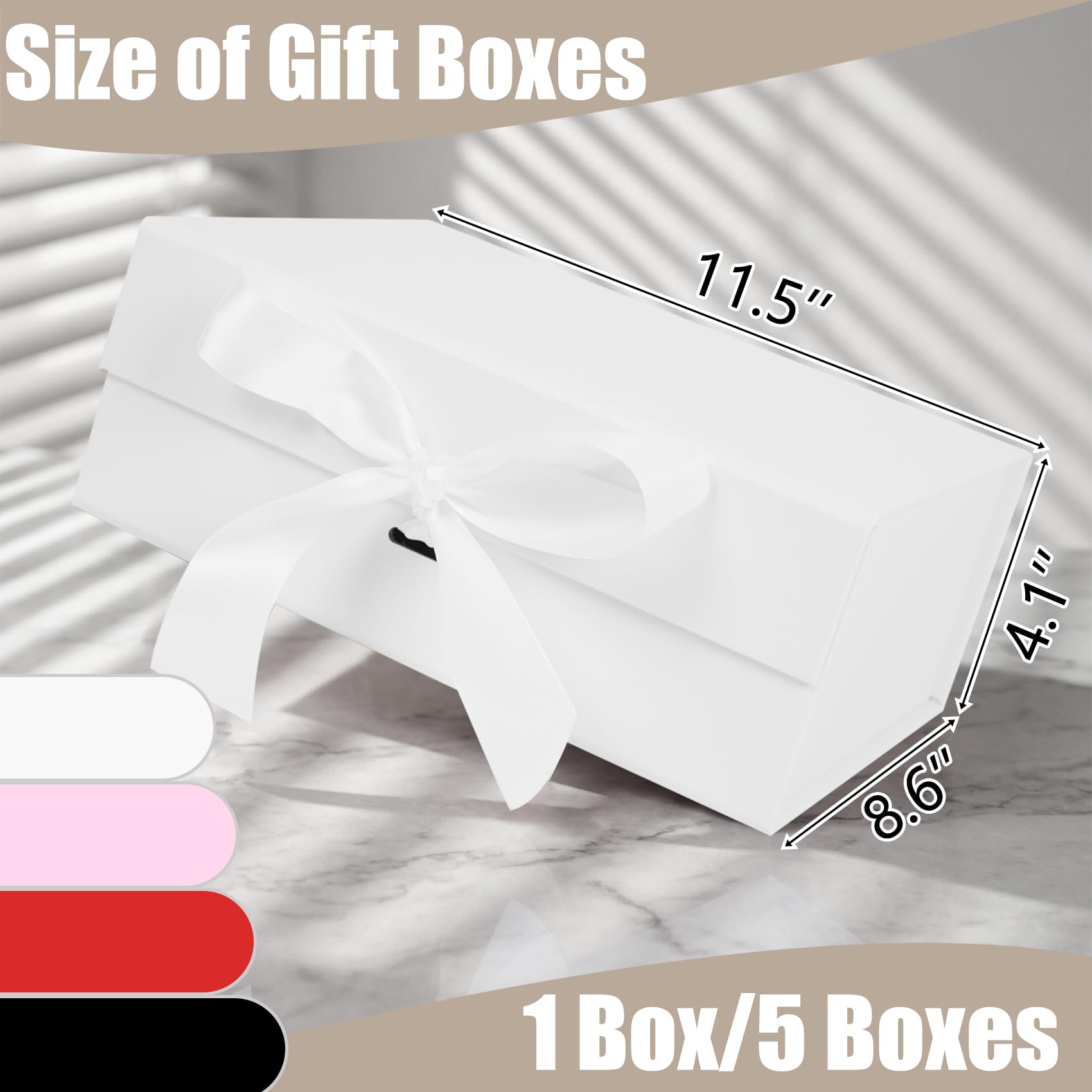 Aimyoo Confezione da 5 scatole regalo bianche grandi con nastro, 29,2 x 21,8 x 10,4 cm, scatola regalo per testimone dello sposo, con coperchi con chiusura magnetica, scatola rettangolare pieghevole