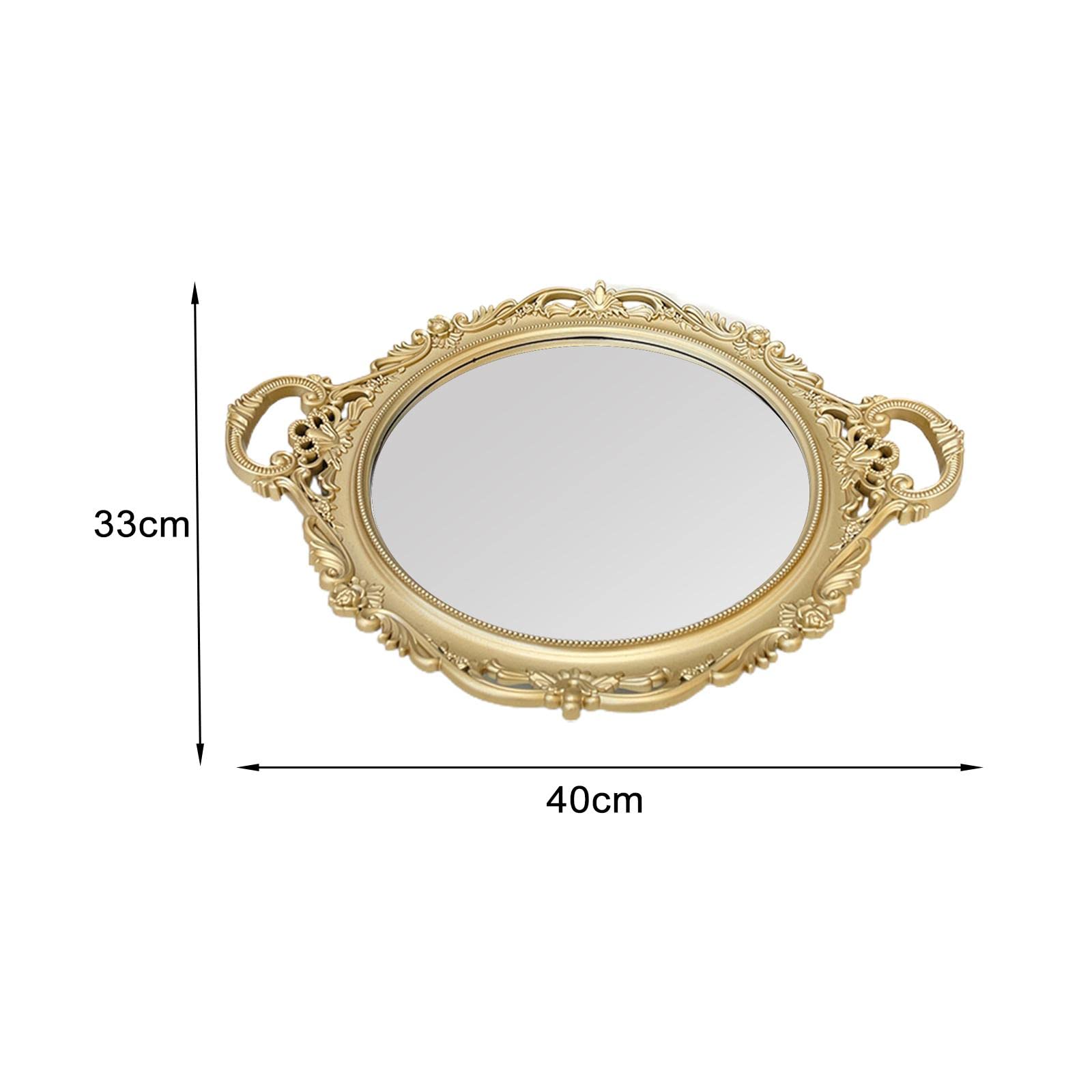 Bandeja Espejo Decorativa con Diseño Retro Bandeja Perfume Bandeja Platos Merienda Bandeja Organizador de Accesorios PP Adecuada para Vestidor Salón O, Dorado, 40cmx23cm