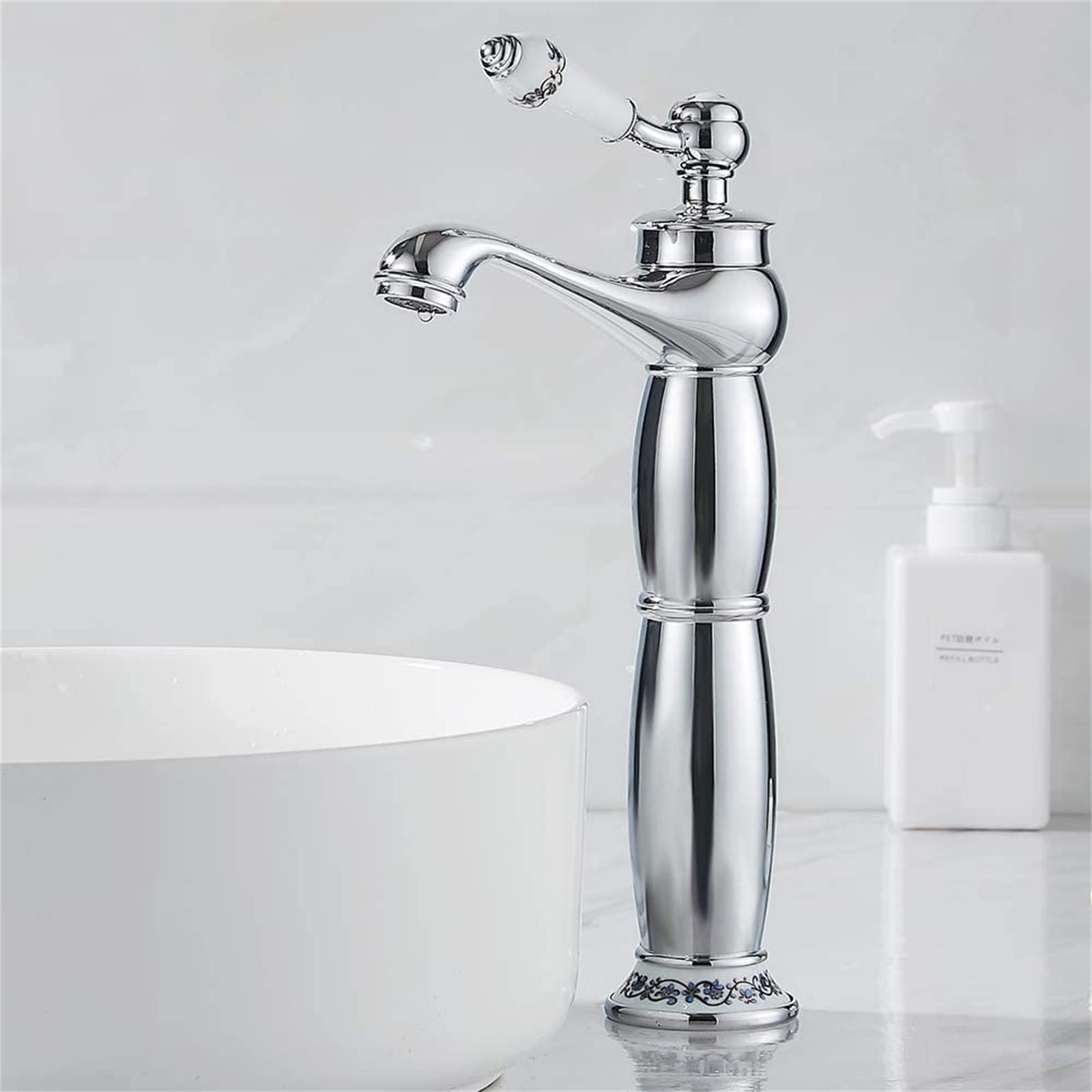 Retro armatura umywalkowa jednouchwytowa umywalka armatura armatura antyczny mosiądz bateria mieszakowa Faucet z 2 wężami przyłączeniowymi do łazienki, kuchni, srebrna