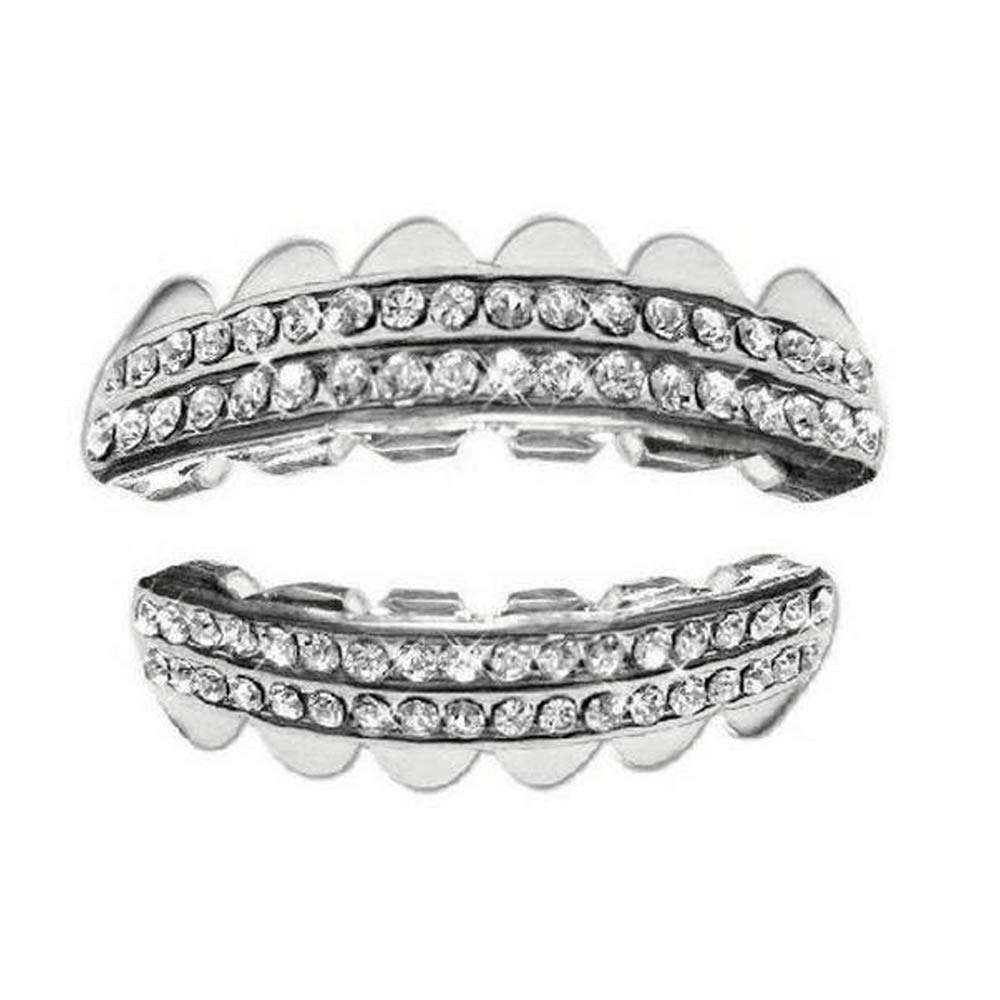 Big Dawgs BlingHip Hop Platinum Silver Plated Removeable Mouth Grillz Set Rows of Bling
