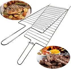 Grelha Dupla Para Churrasco 70 x 26,5cm Para Frango Peixes e Carnes Cromada