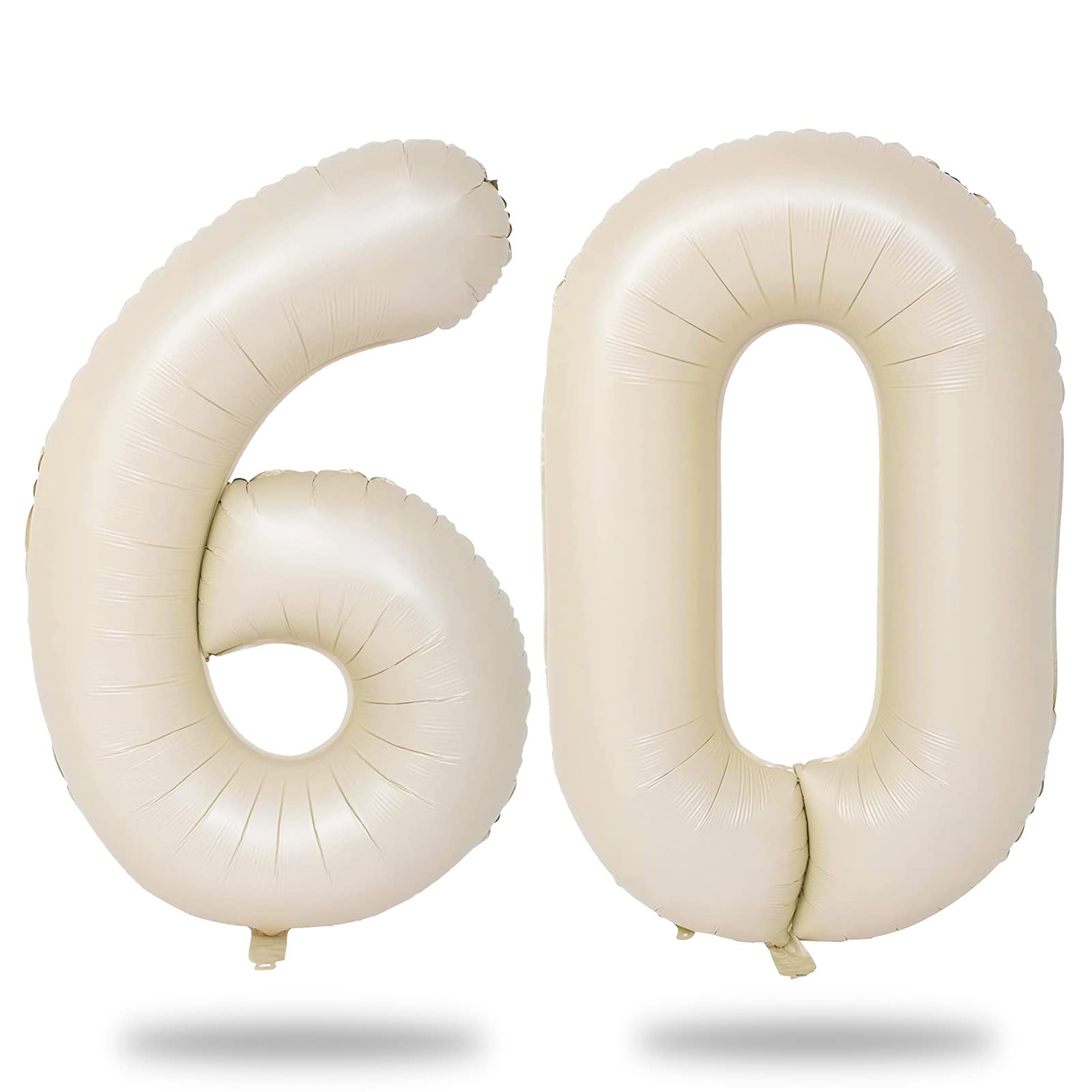 60th Birthday Balloons Cream for Women, 40 Inch Giant Beige Foil 60 Balloon Numbers Self Inflating, Ivory White Sand Digit 6 & 0 Helium Balloons for