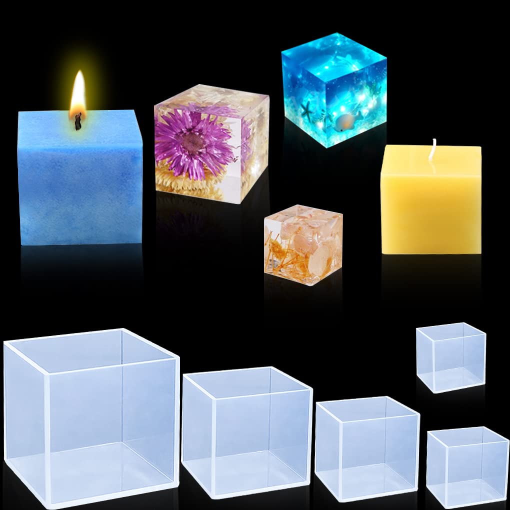 FineInno 5 PCS Geometric Cube Resin Mould Deep Silicone Mould 0.86"/1.3"/1.73"/2.13"/2.52" Square Epoxy Mould for DIY Craft Soap Candle Desktop Decoration (0.86"/1.3"/1.73"/2.13"/2.52")